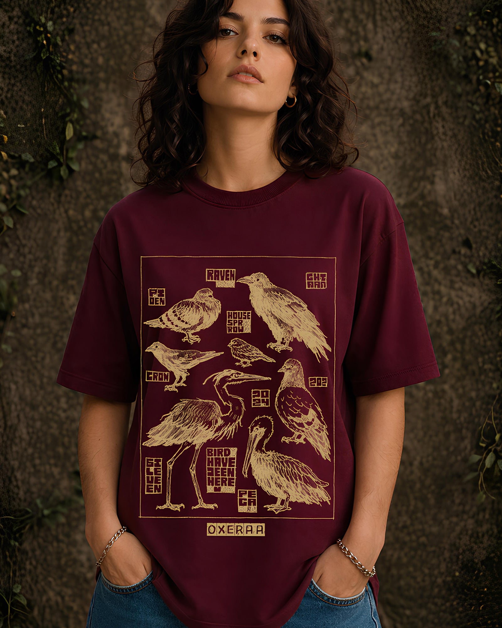 Bird Forms Aesthetic Print - Oversized T-Shirt for Women