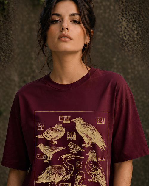 Bird Forms Aesthetic Print - Oversized T-Shirt for Women
