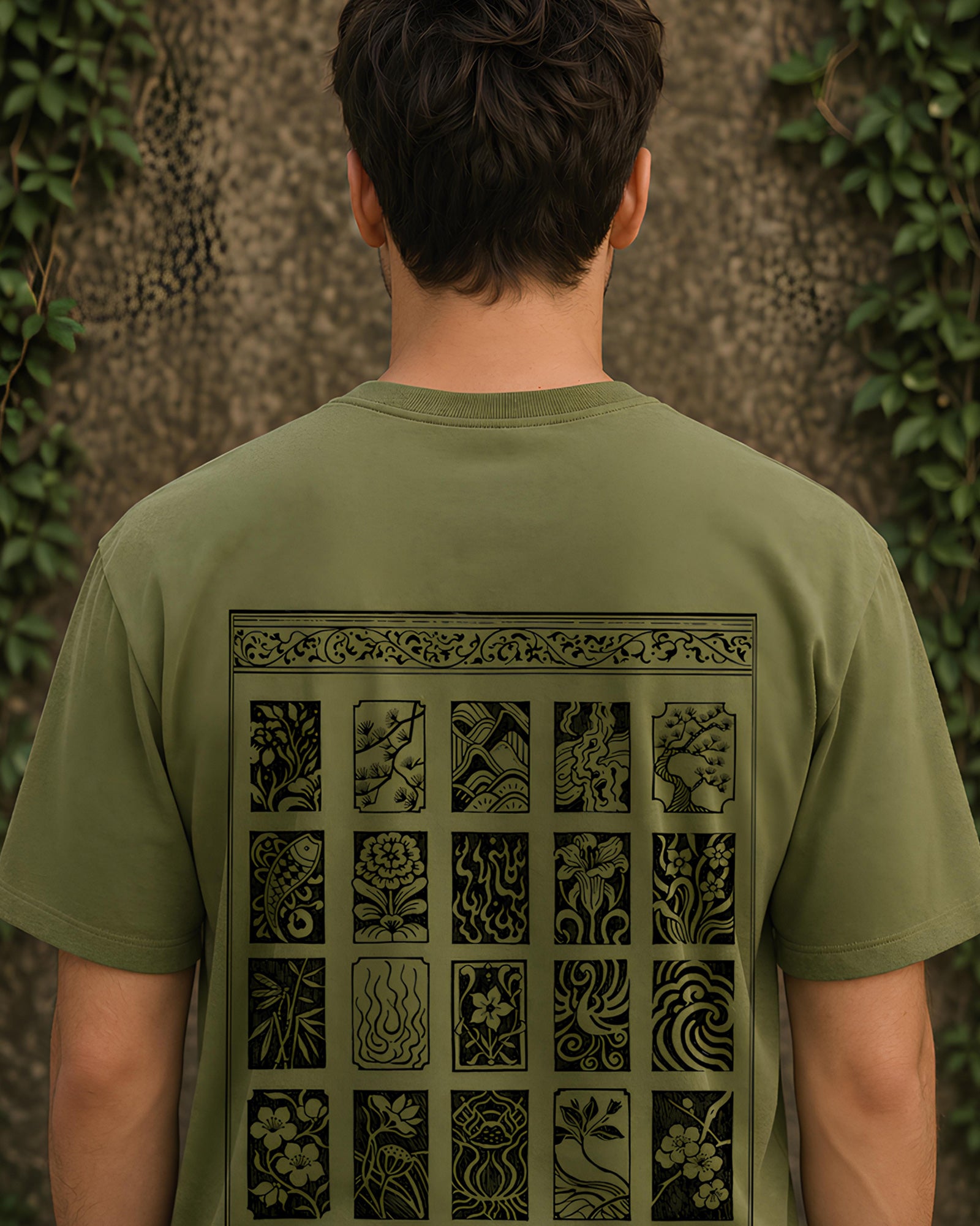 Botanical Panels Aesthetic Print - Oversized T-Shirt for Men