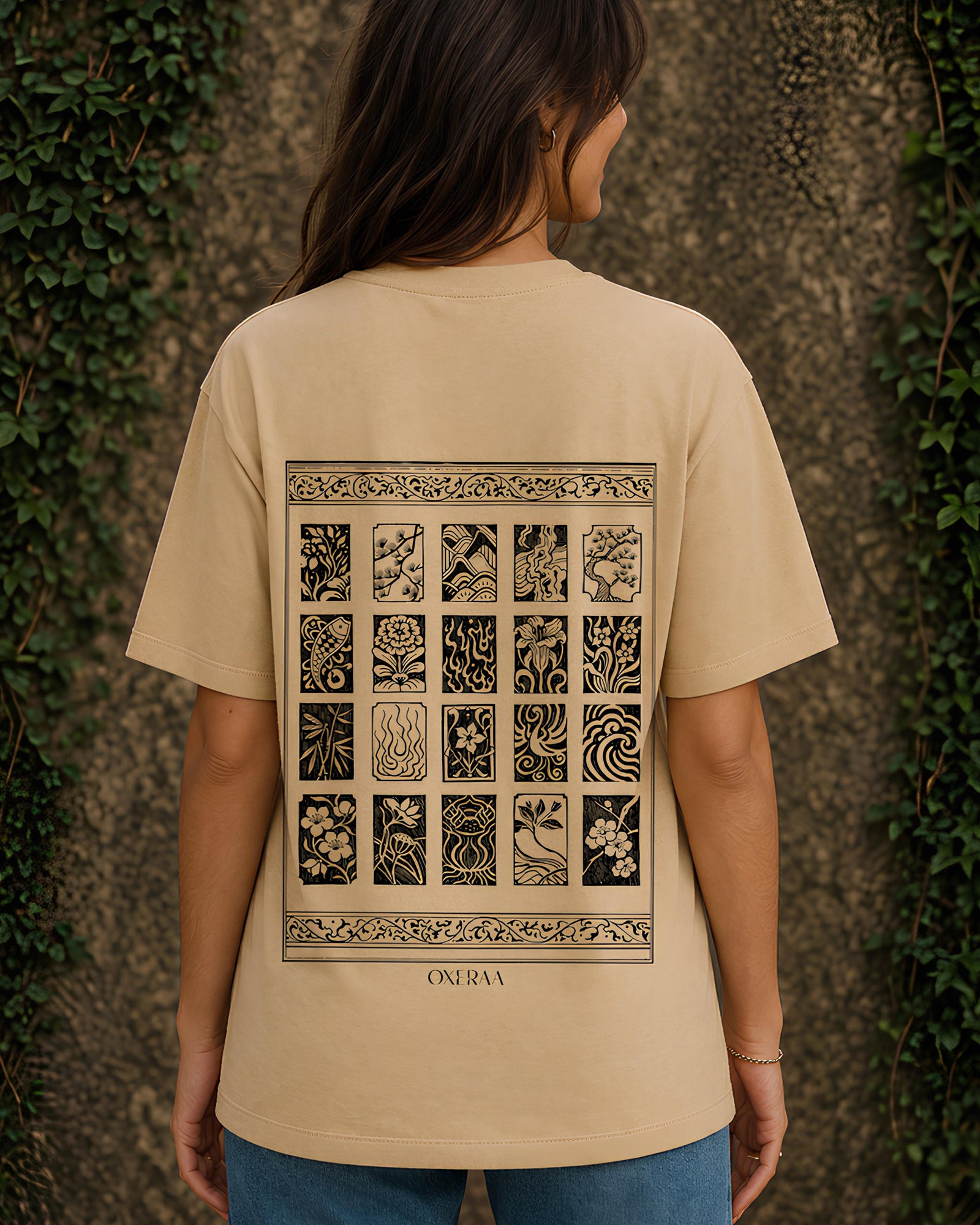 Botanical Panels Aesthetic Print - Oversized T-Shirt for Women