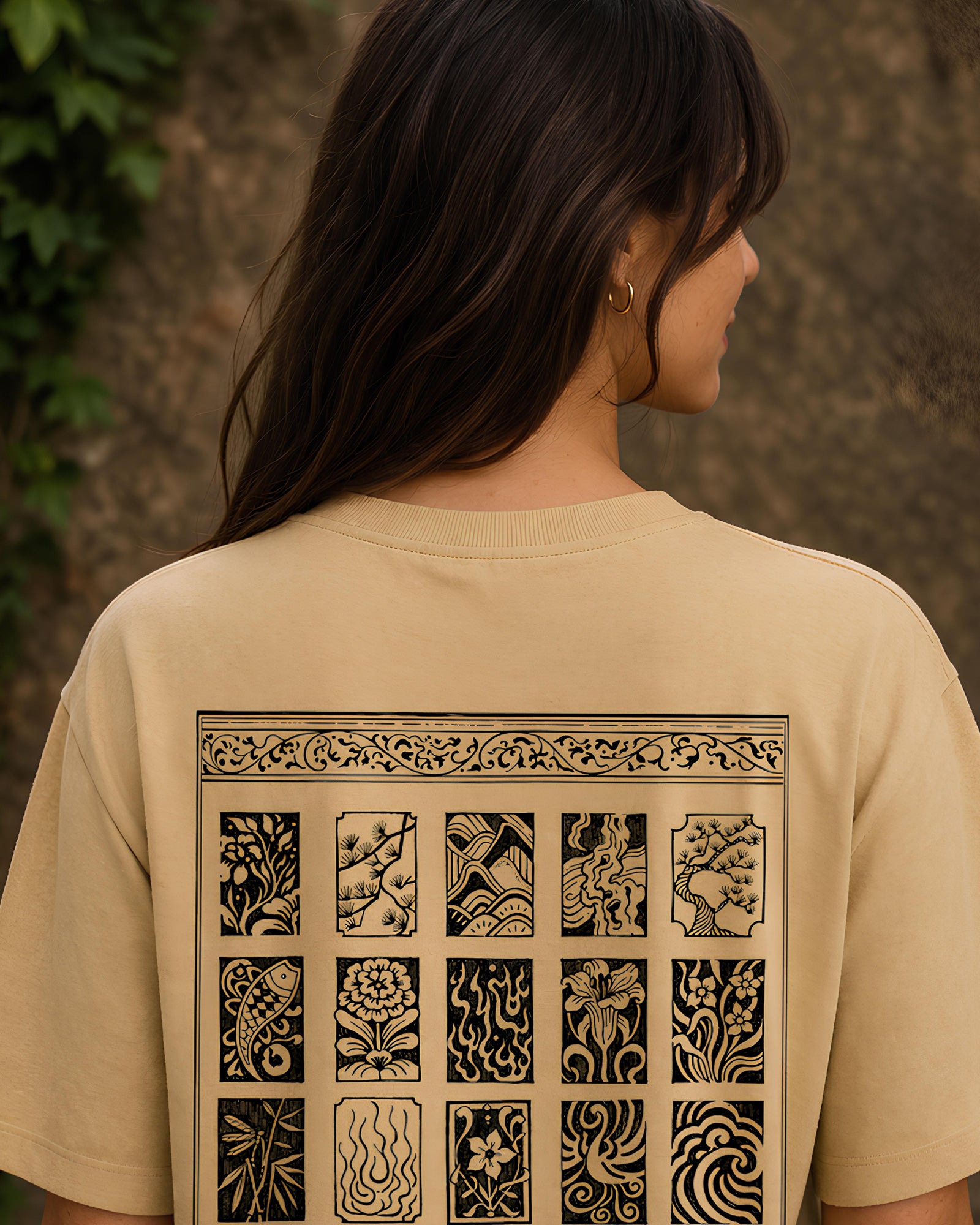 Botanical Panels Aesthetic Print - Oversized T-Shirt for Women