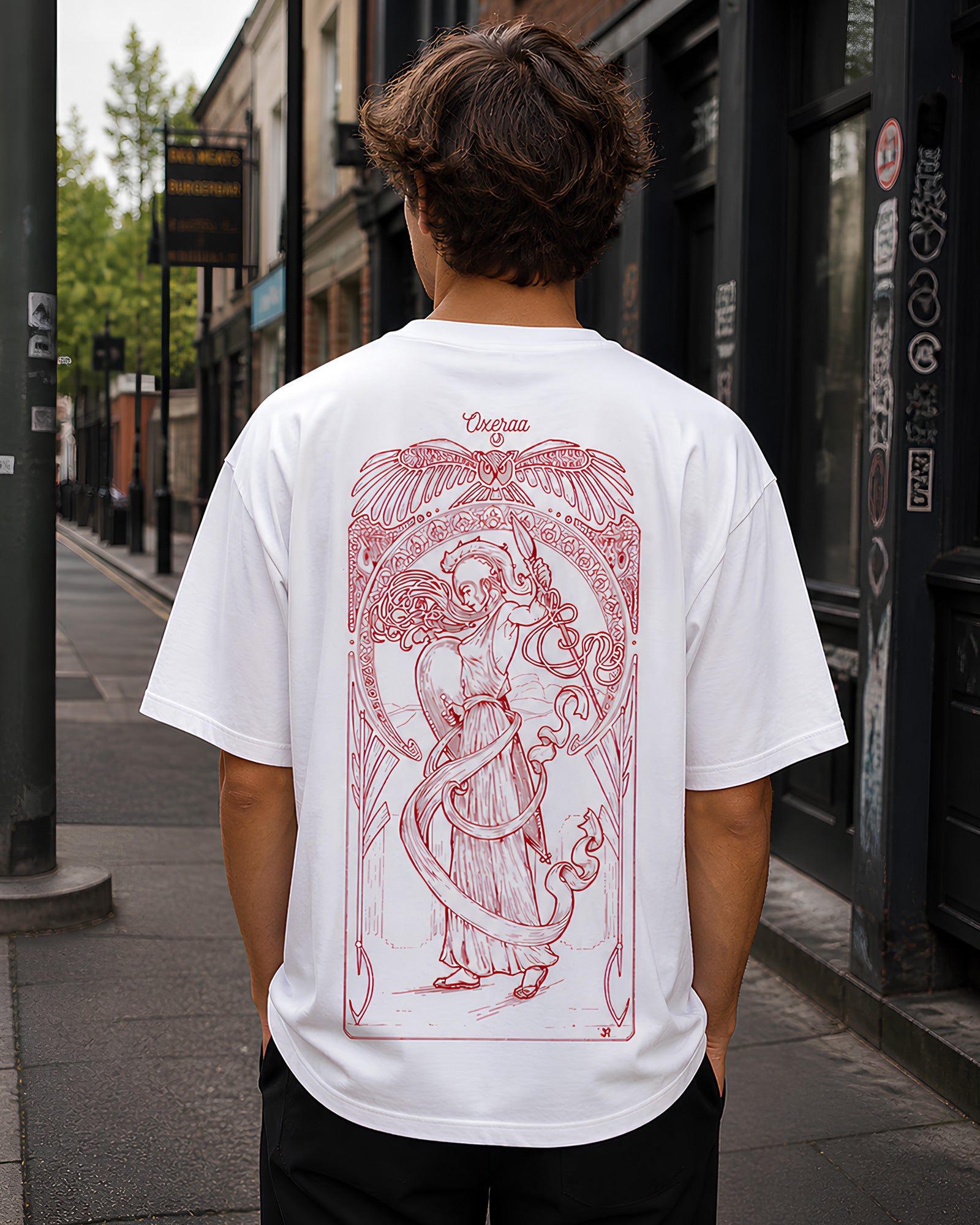 Celestial Guardian Aesthetic Print - Oversized T-Shirt for Men