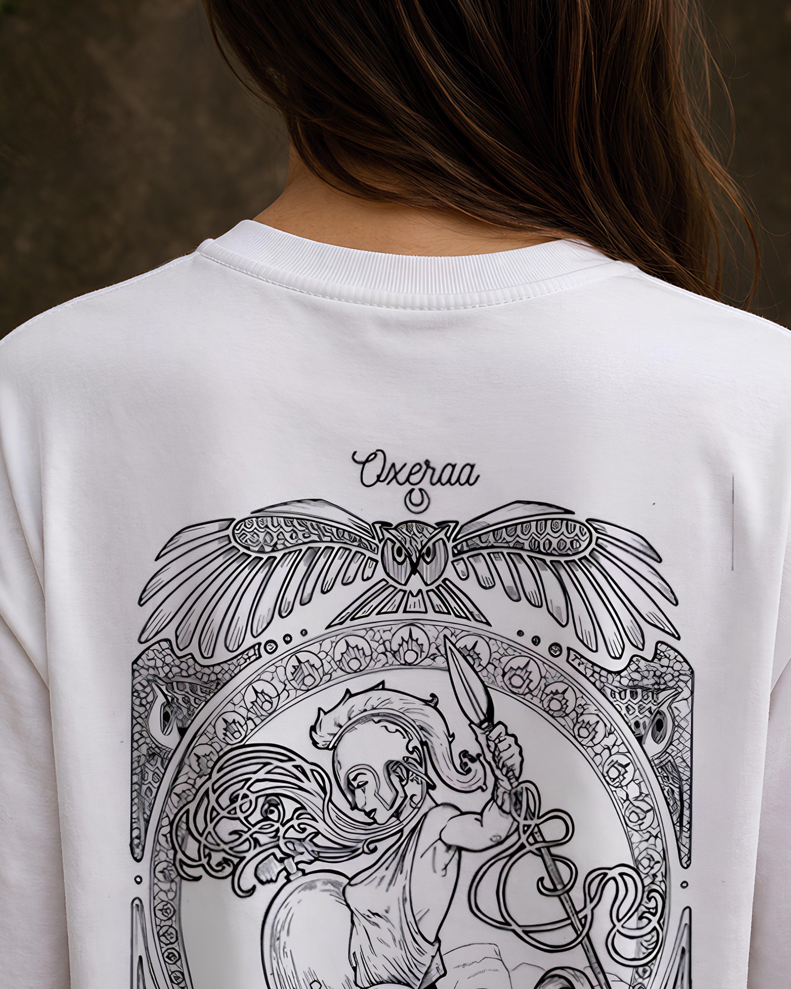 Celestial Guardian Aesthetic Print - Oversized T-Shirt for Women