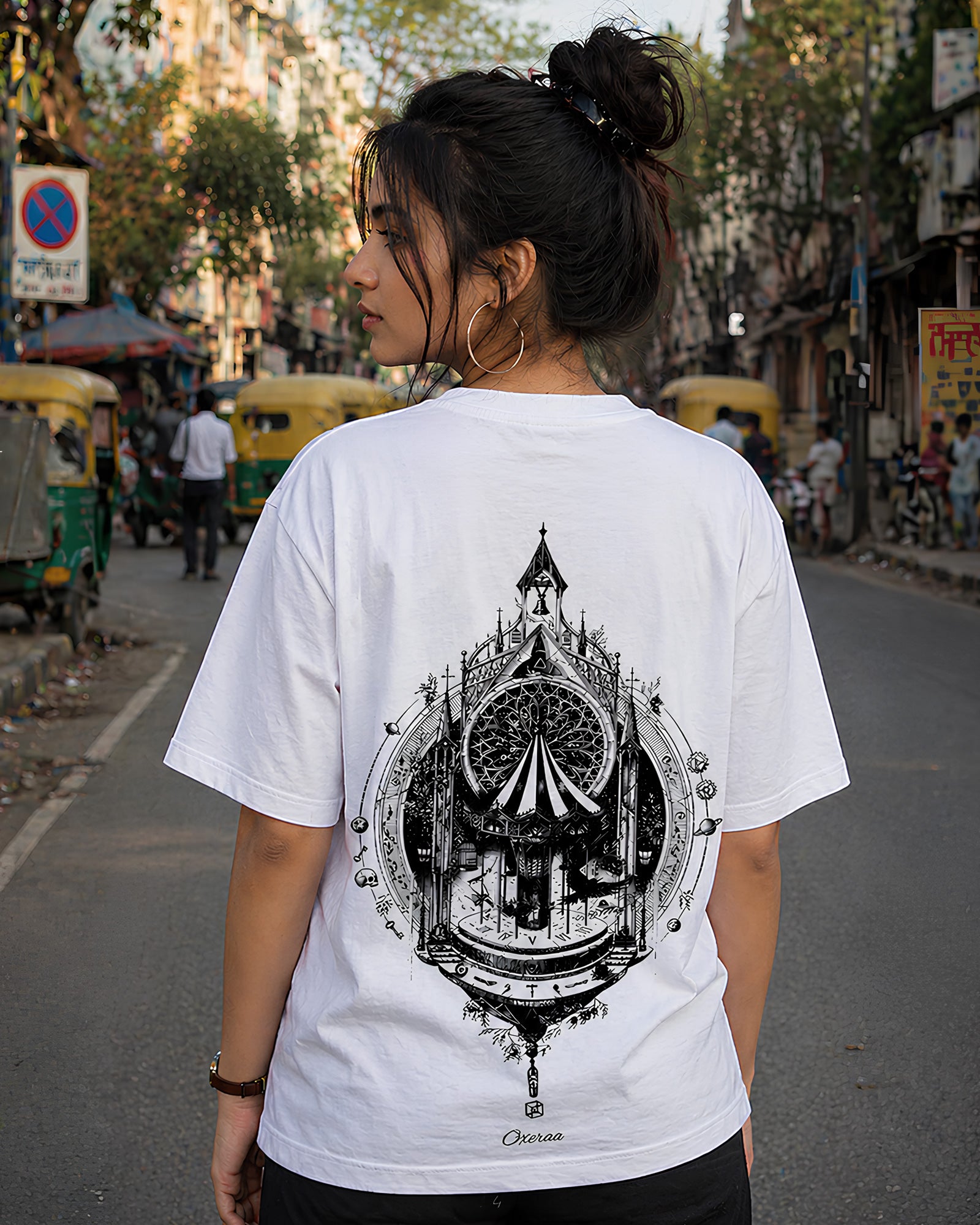 Chronoscape Aesthetic Print - Oversized T-Shirt for Women