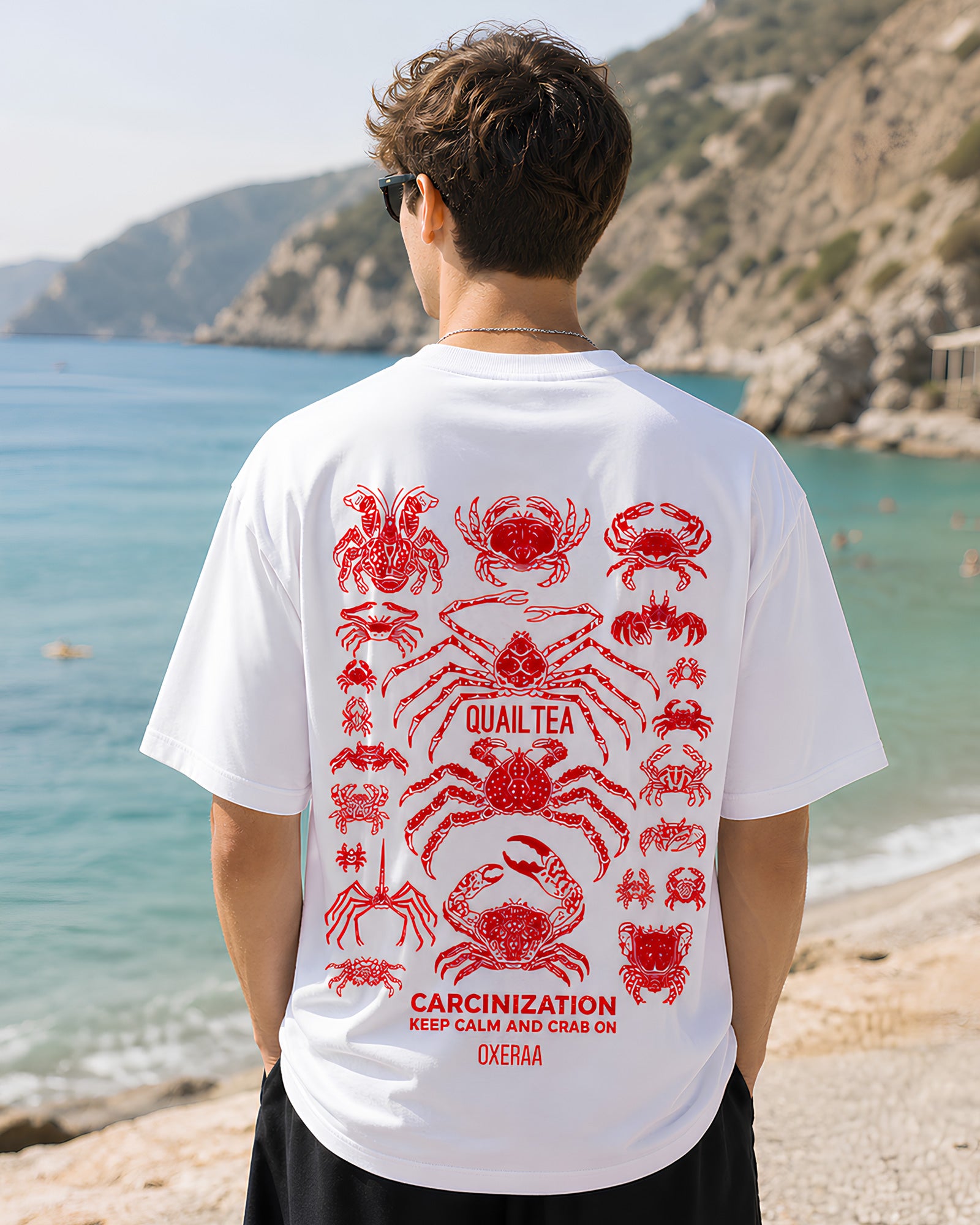 Crab Evolution Aesthetic Print - Oversized T-Shirt for Men