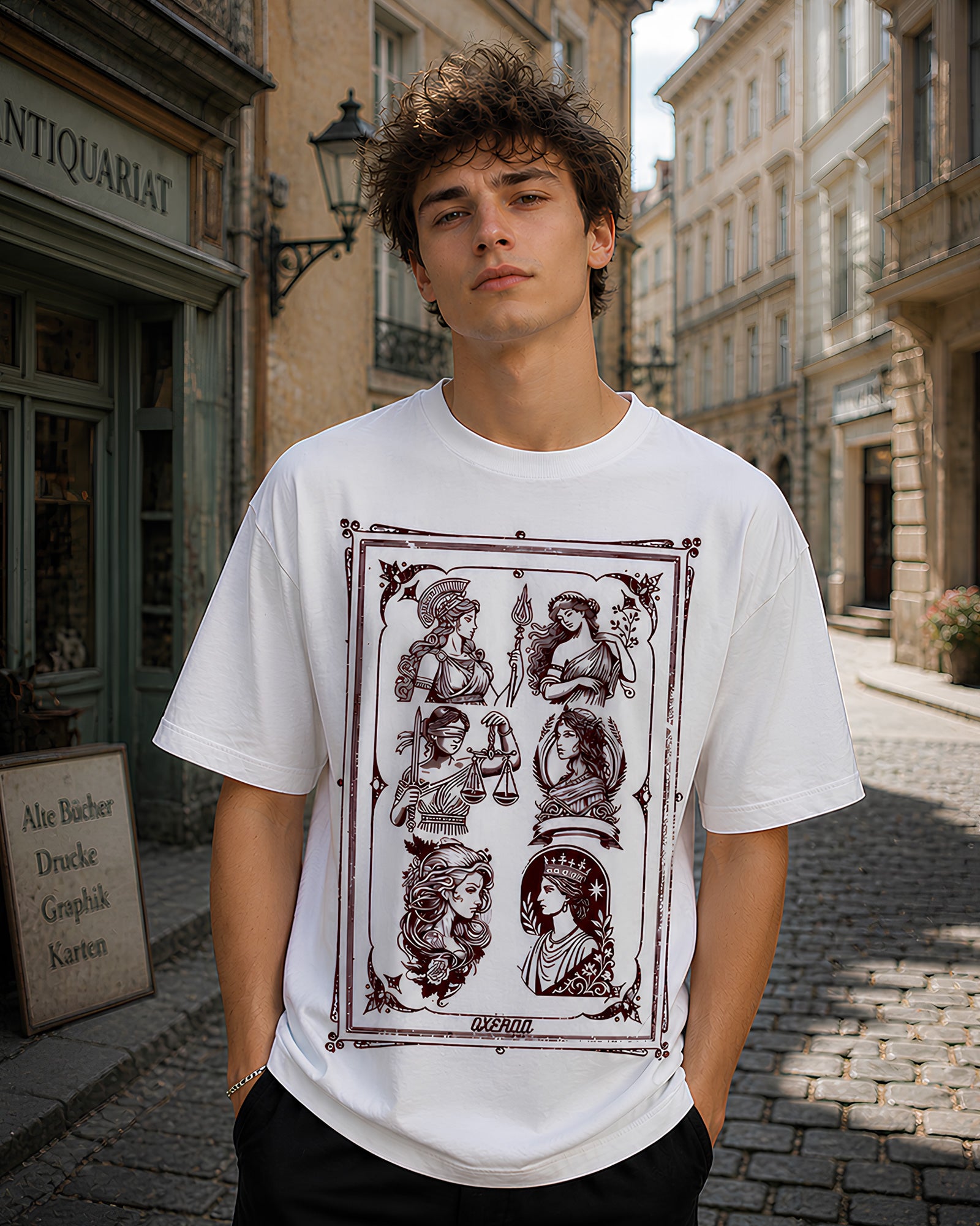 Crowned Goddess Aesthetic Print - Oversized T-Shirt for Men