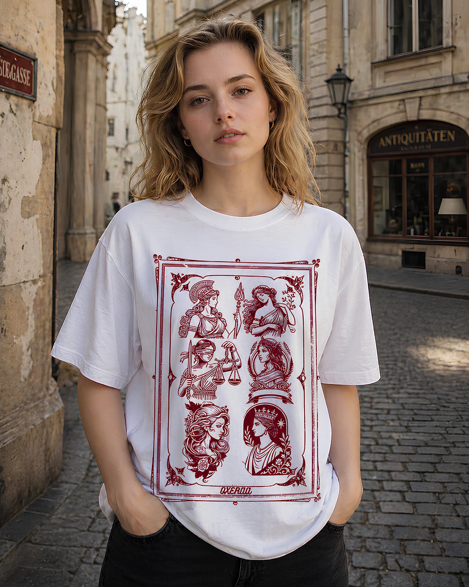 Crowned Goddess Aesthetic Print - Oversized T-Shirt for Women