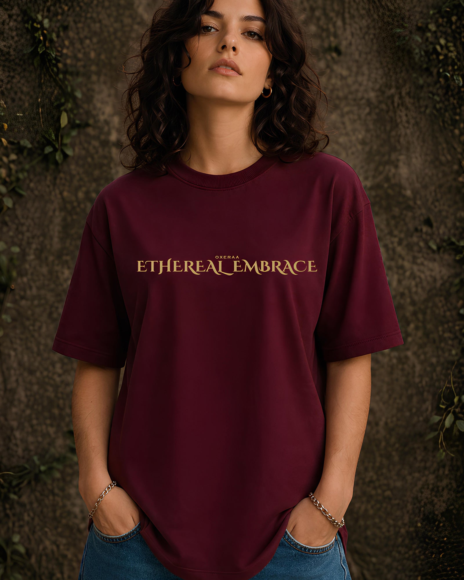 Ethereal Embrace Aesthetic Print - Oversized T-Shirt for Women