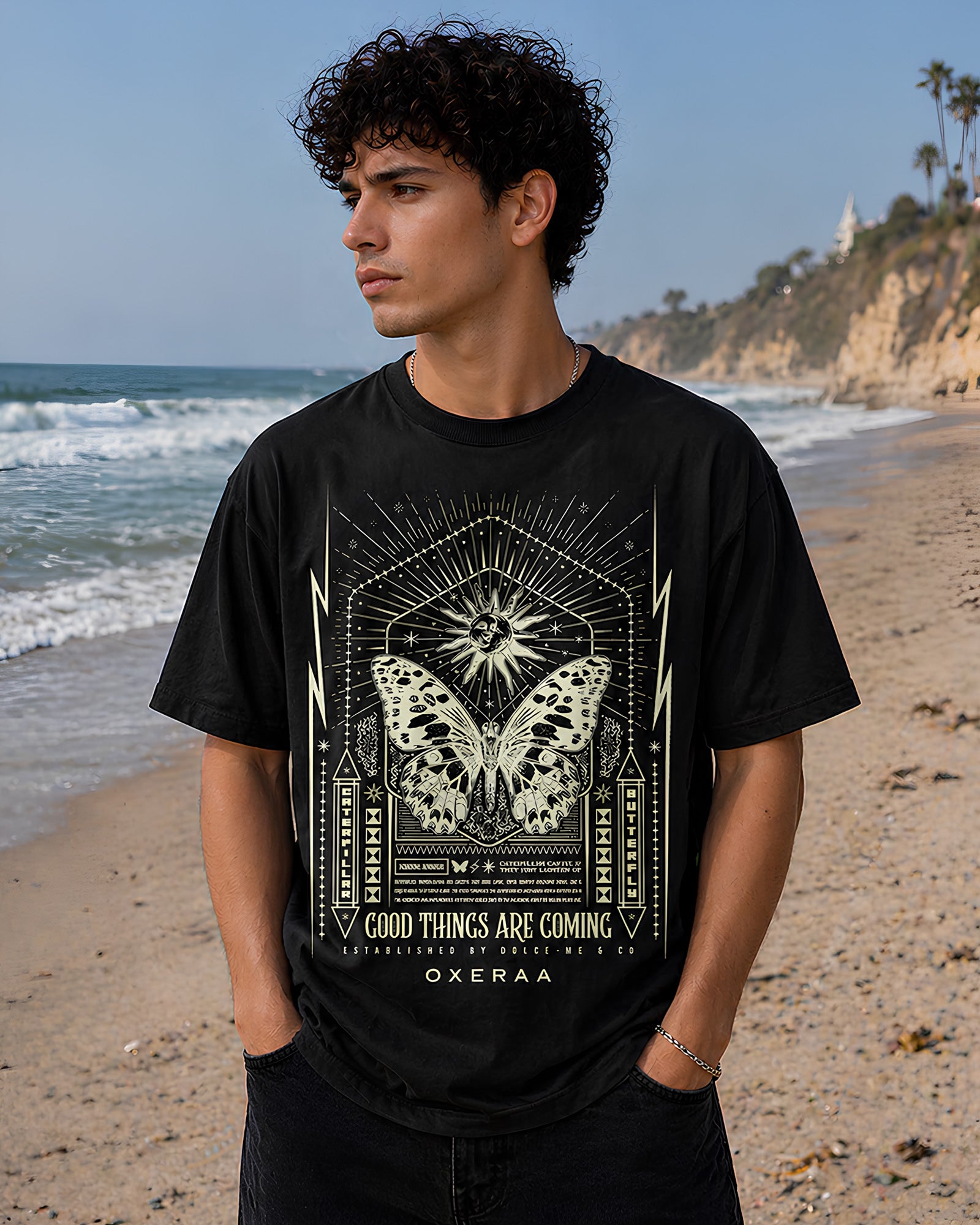Evolve & Rise Aesthetic Print - Oversized T-Shirt for Men
