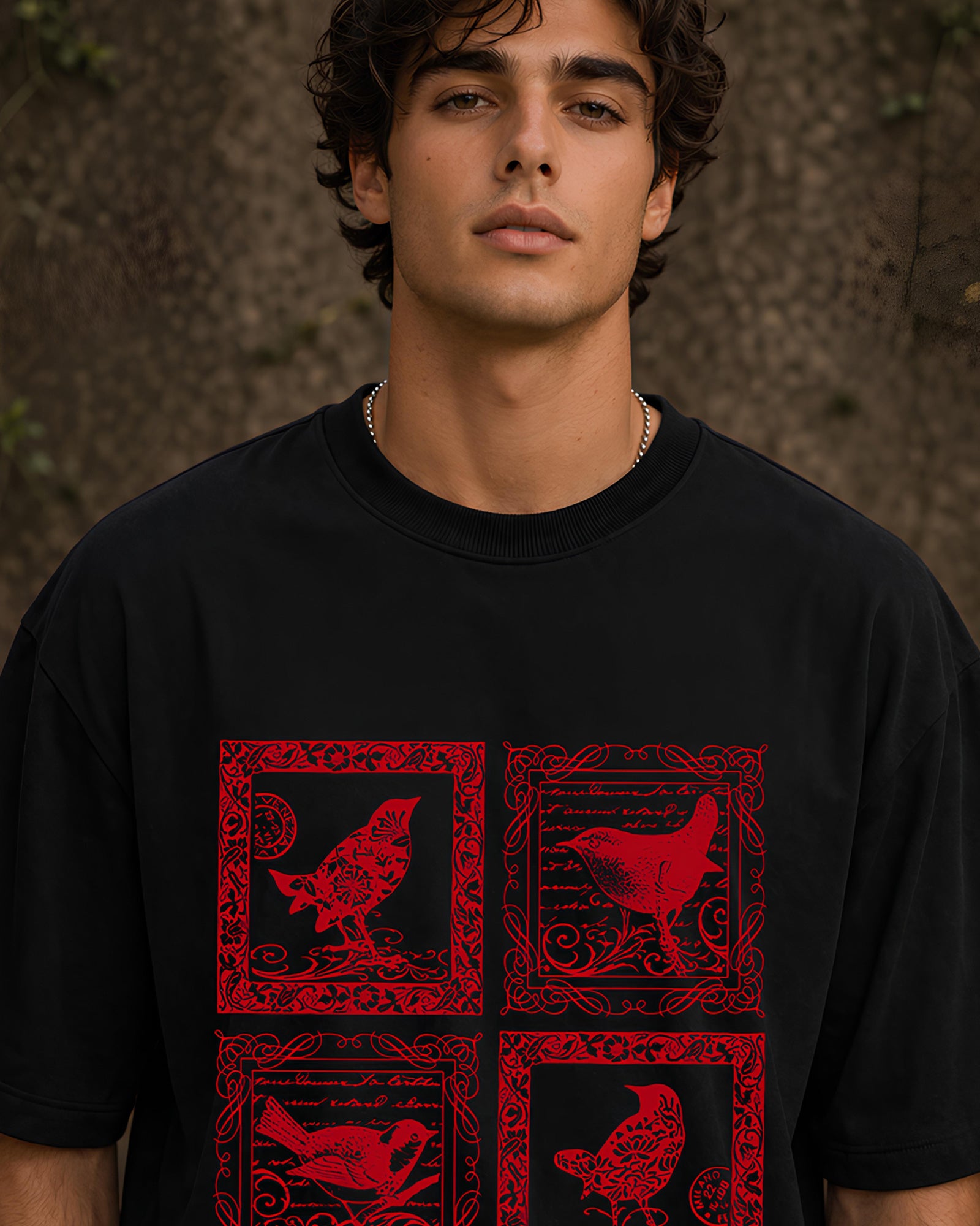 Feathered Frames Aesthetic Print - Oversized T-Shirt for Men