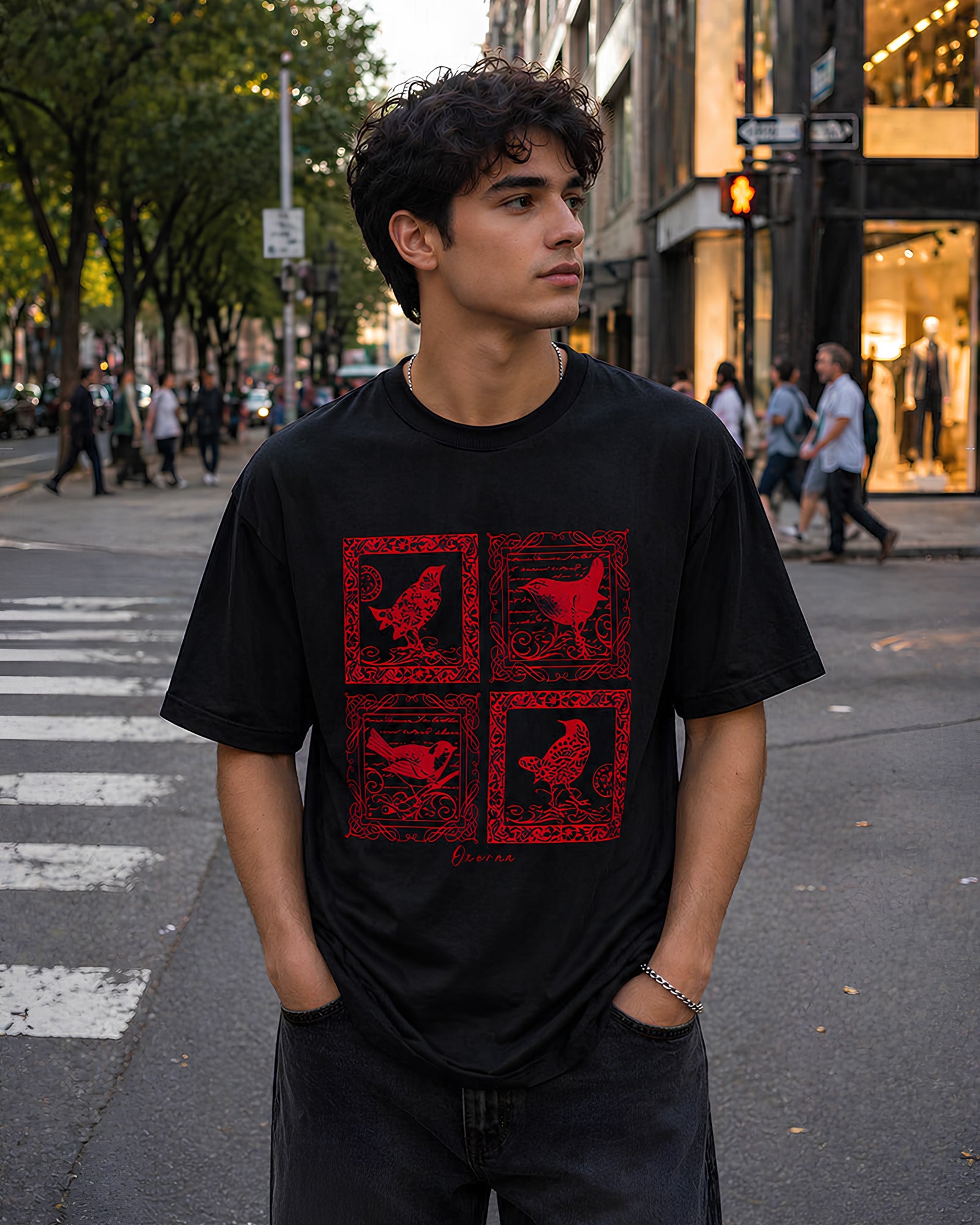 Feathered Frames Aesthetic Print - Oversized T-Shirt for Men