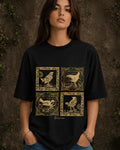 Feathered Frames Aesthetic Print - Oversized T-Shirt for Women
