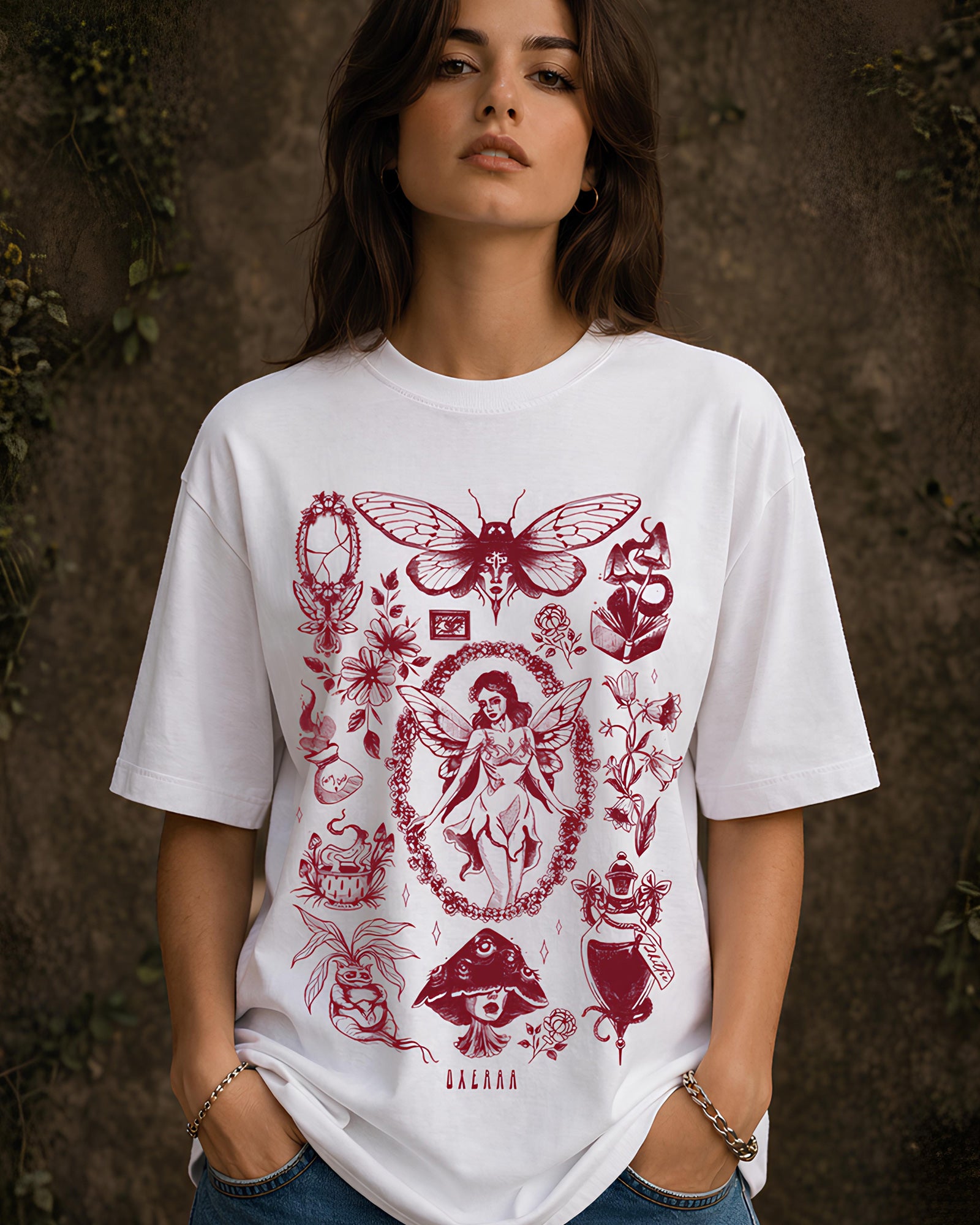 Flora & Fae Aesthetic Print - Oversized T-Shirt for Women