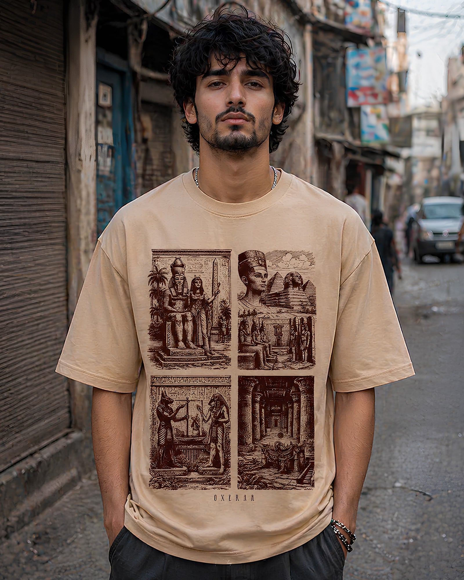 Giza Plateau Aesthetic Print - Oversized T-Shirt for Men