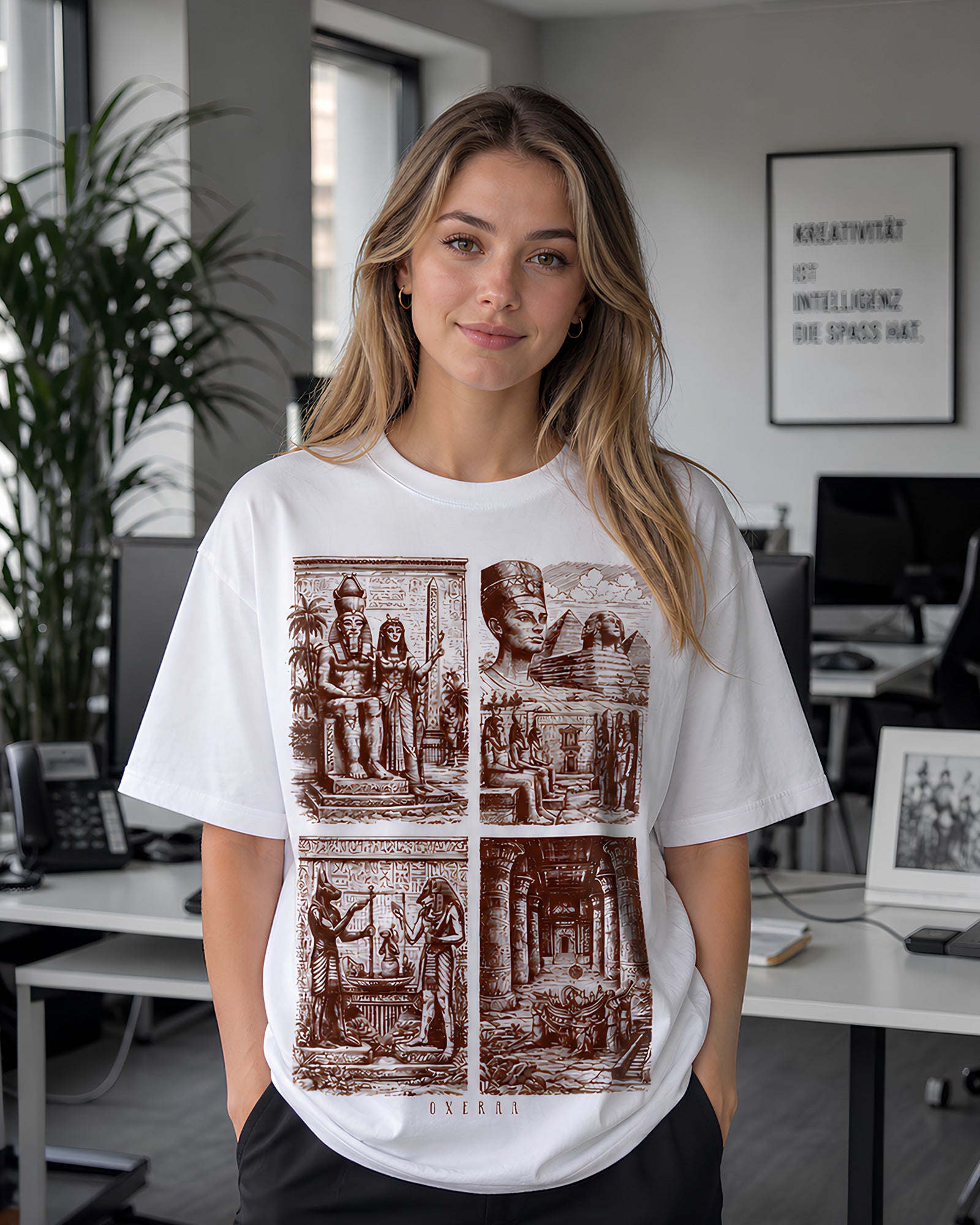 Giza Plateau Aesthetic Print - Oversized T-Shirt for Women