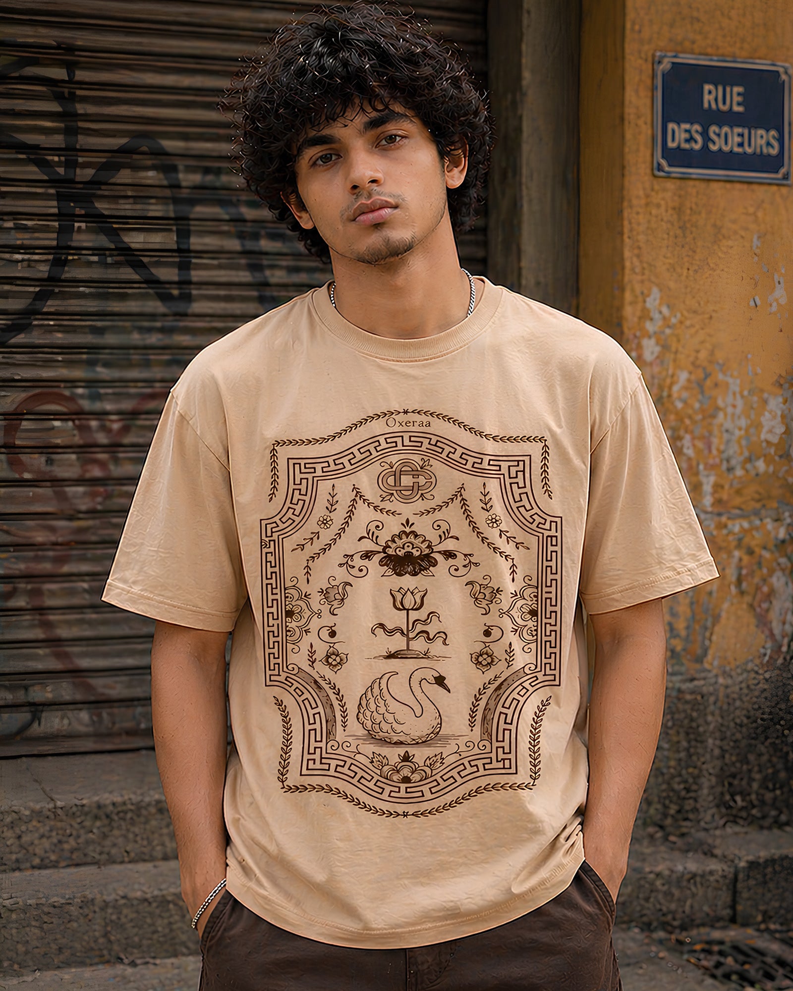Lotus & Grace Aesthetic Print - Oversized T-Shirt for Men