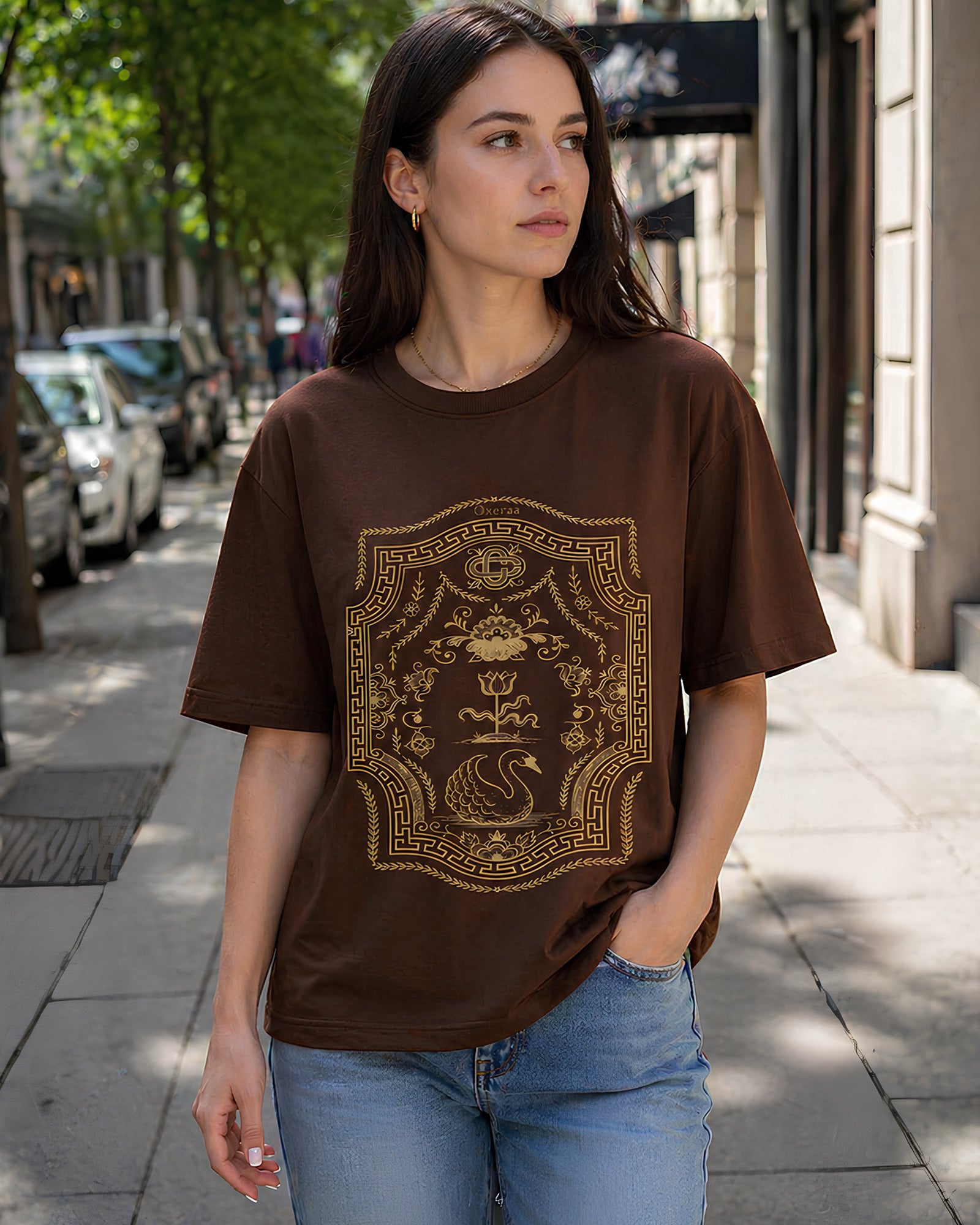 Lotus & Grace Aesthetic Print - Oversized T-Shirt for Women