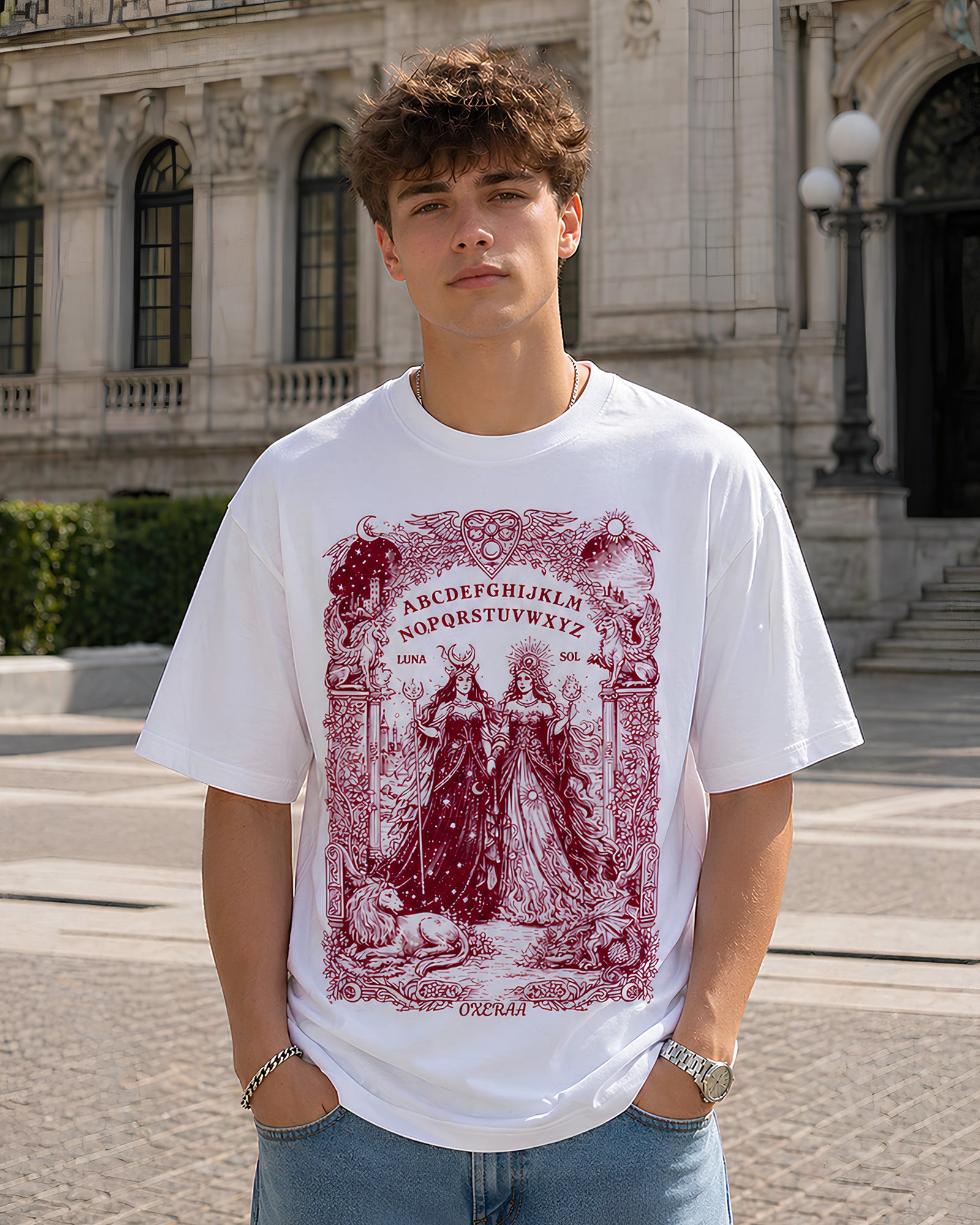 Luna and Sol Aesthetic Print - Oversized T-Shirt for Men