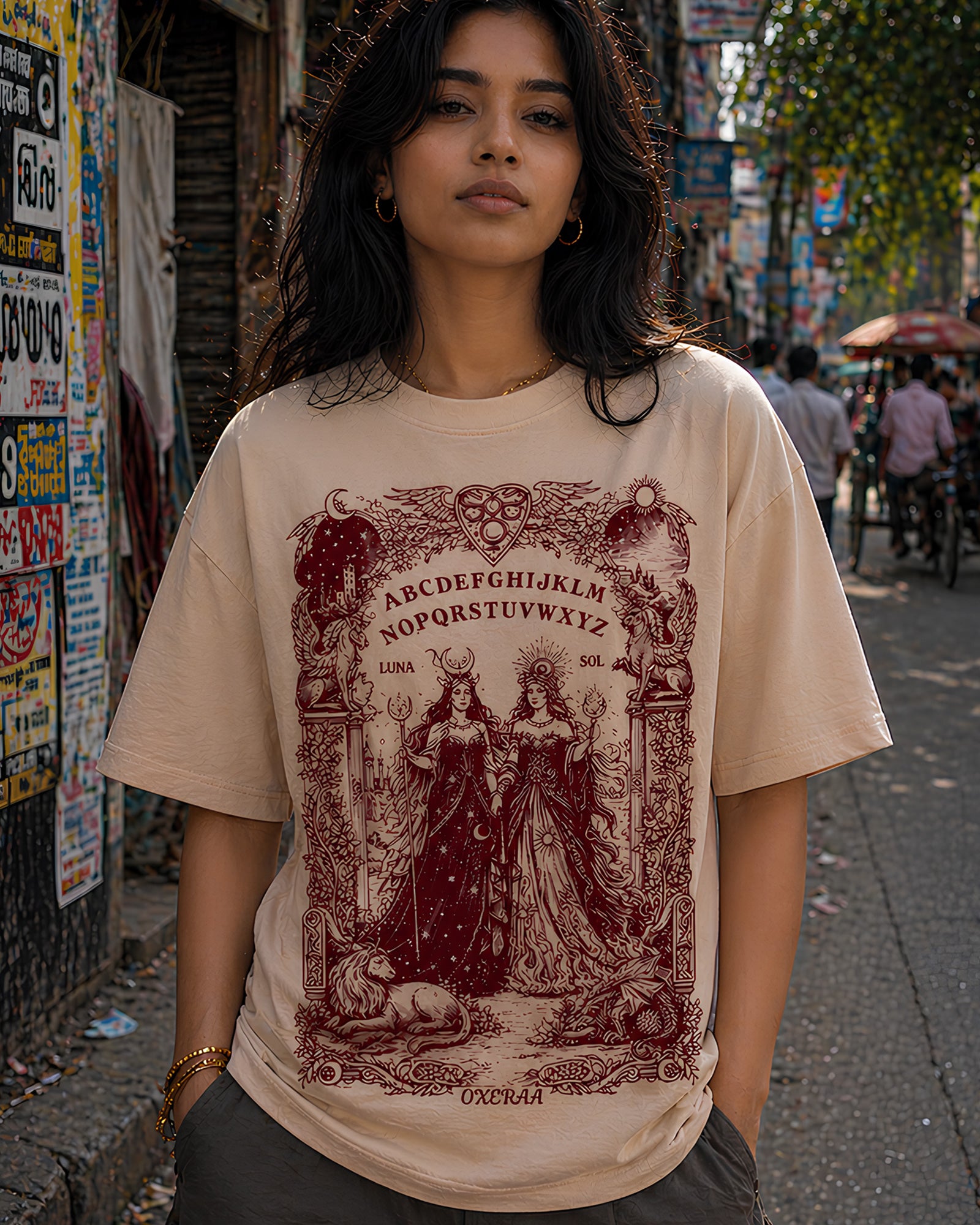 Luna and Sol Aesthetic Print - Oversized T-Shirt for Women
