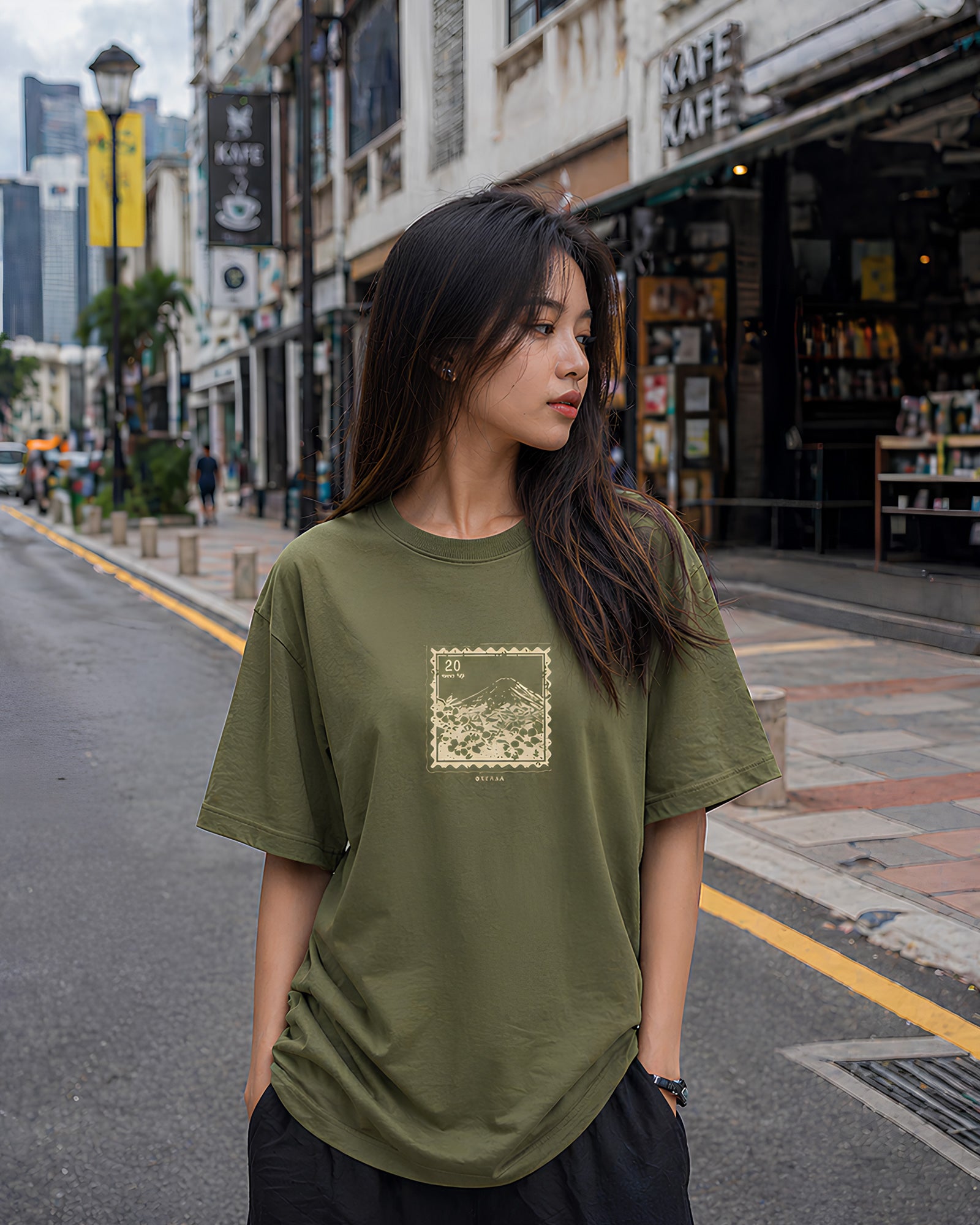 Memoirs Stamp Aesthetic Print - Oversized T-Shirt for Women