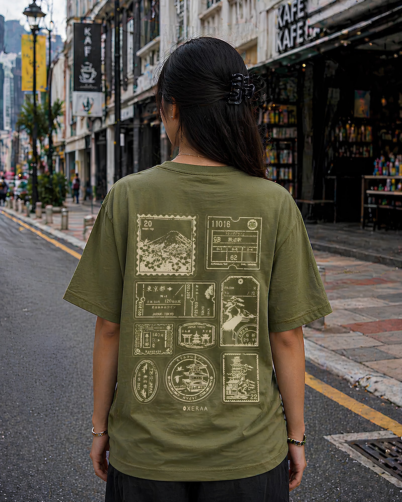 Memoirs Stamp Aesthetic Print - Oversized T-Shirt for Women