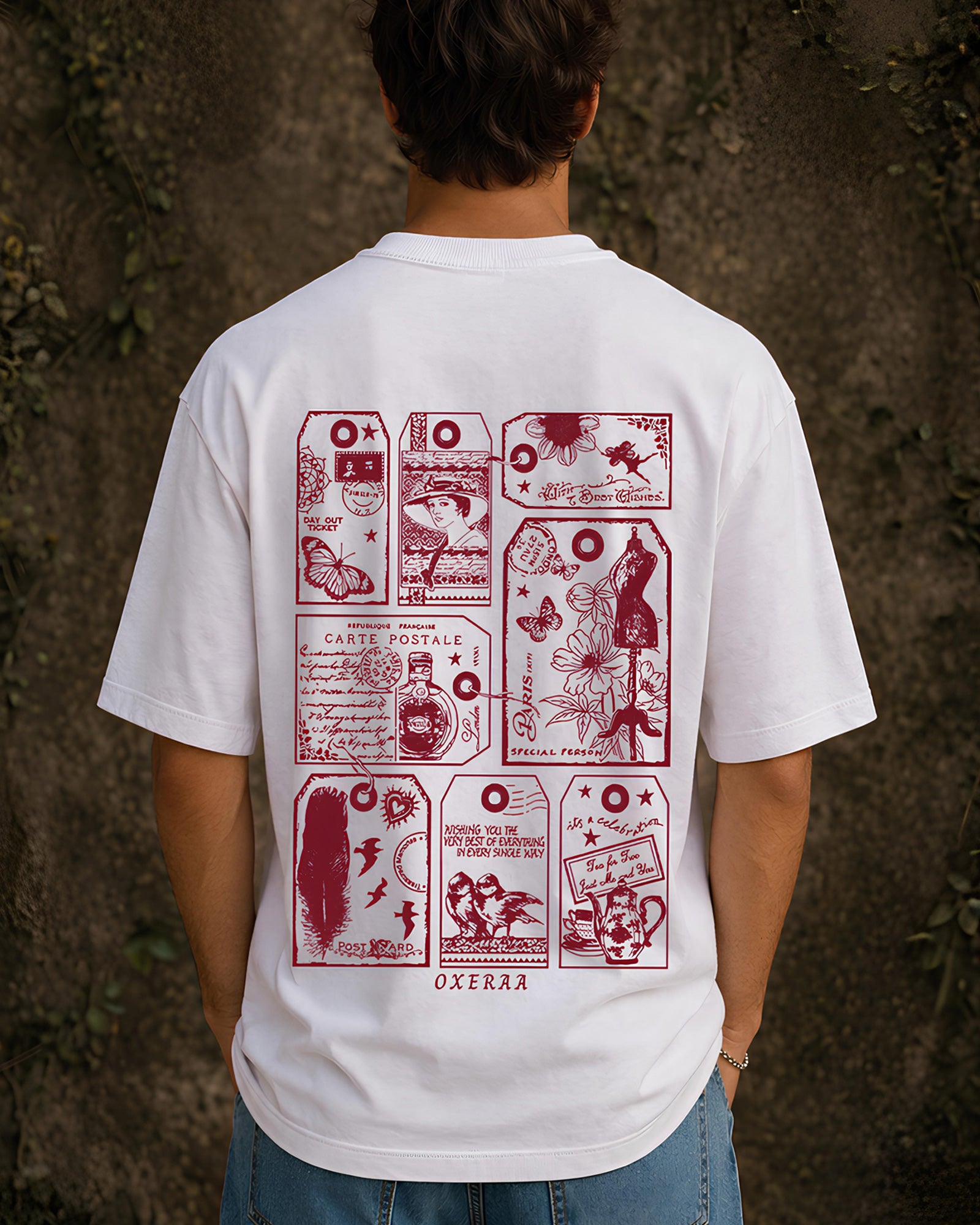 Postcard Memories Aesthetic Print - Oversized T-Shirt for Men