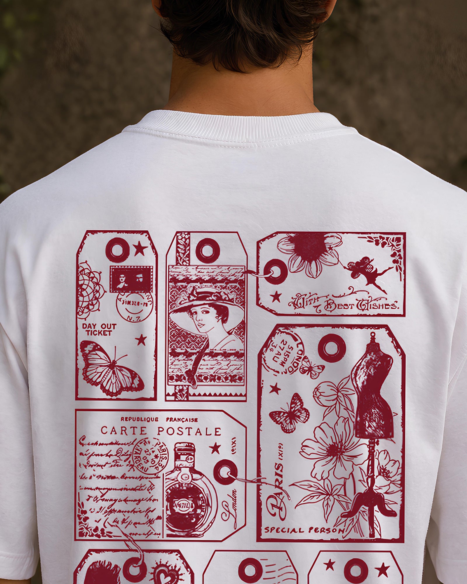 Postcard Memories Aesthetic Print - Oversized T-Shirt for Men