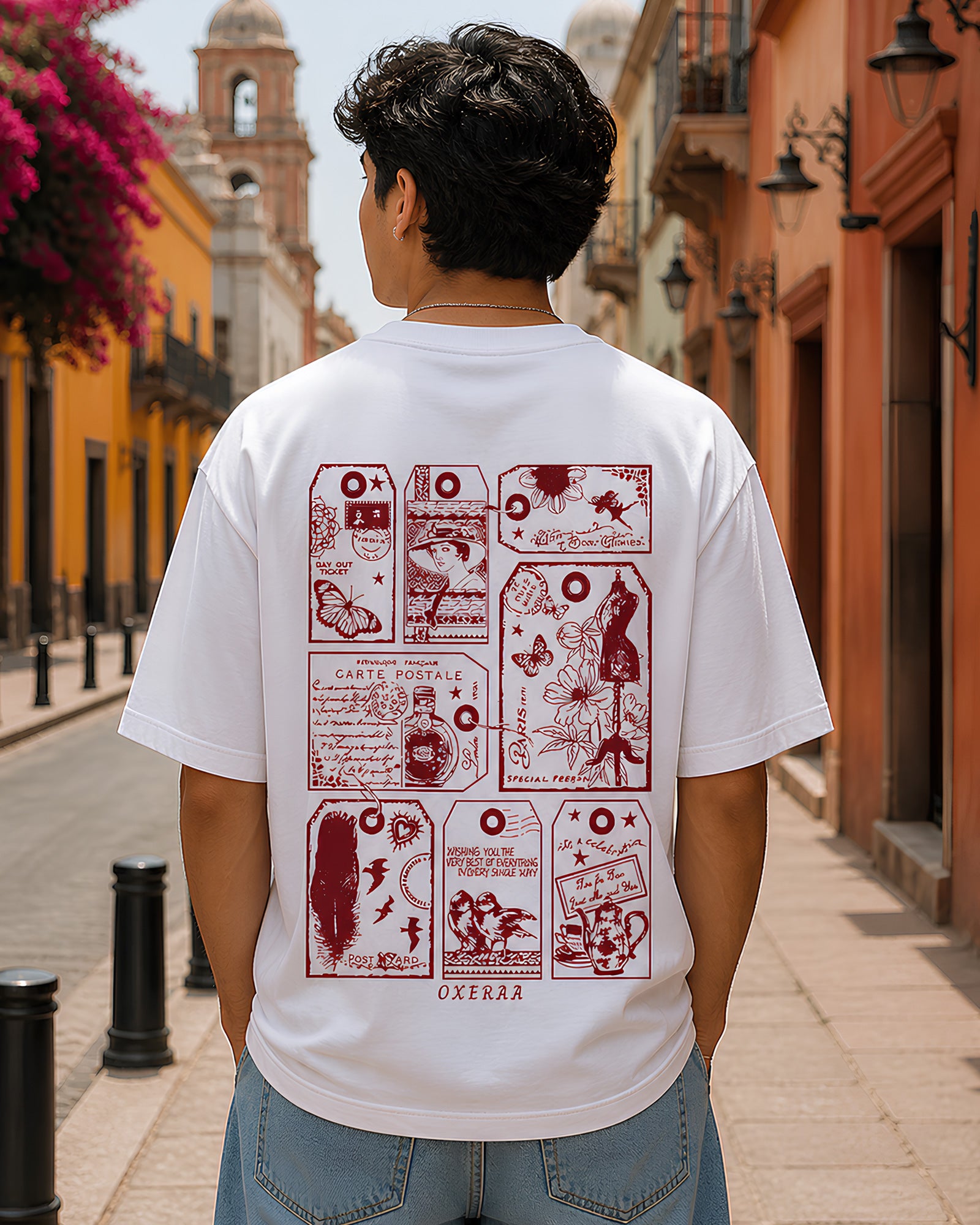 Postcard Memories Aesthetic Print - Oversized T-Shirt for Men