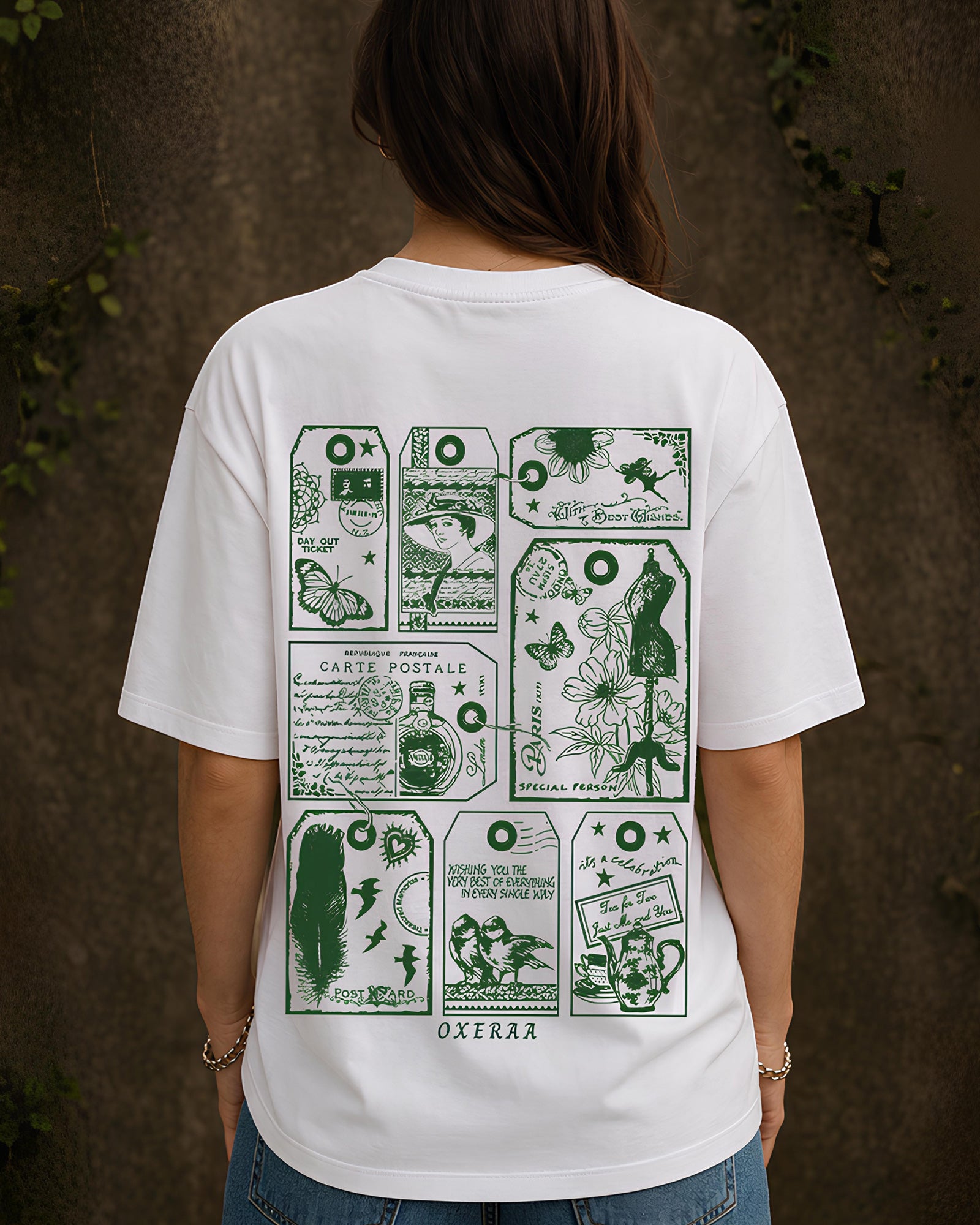 Postcard Memories Aesthetic Print - Oversized T-Shirt for Women