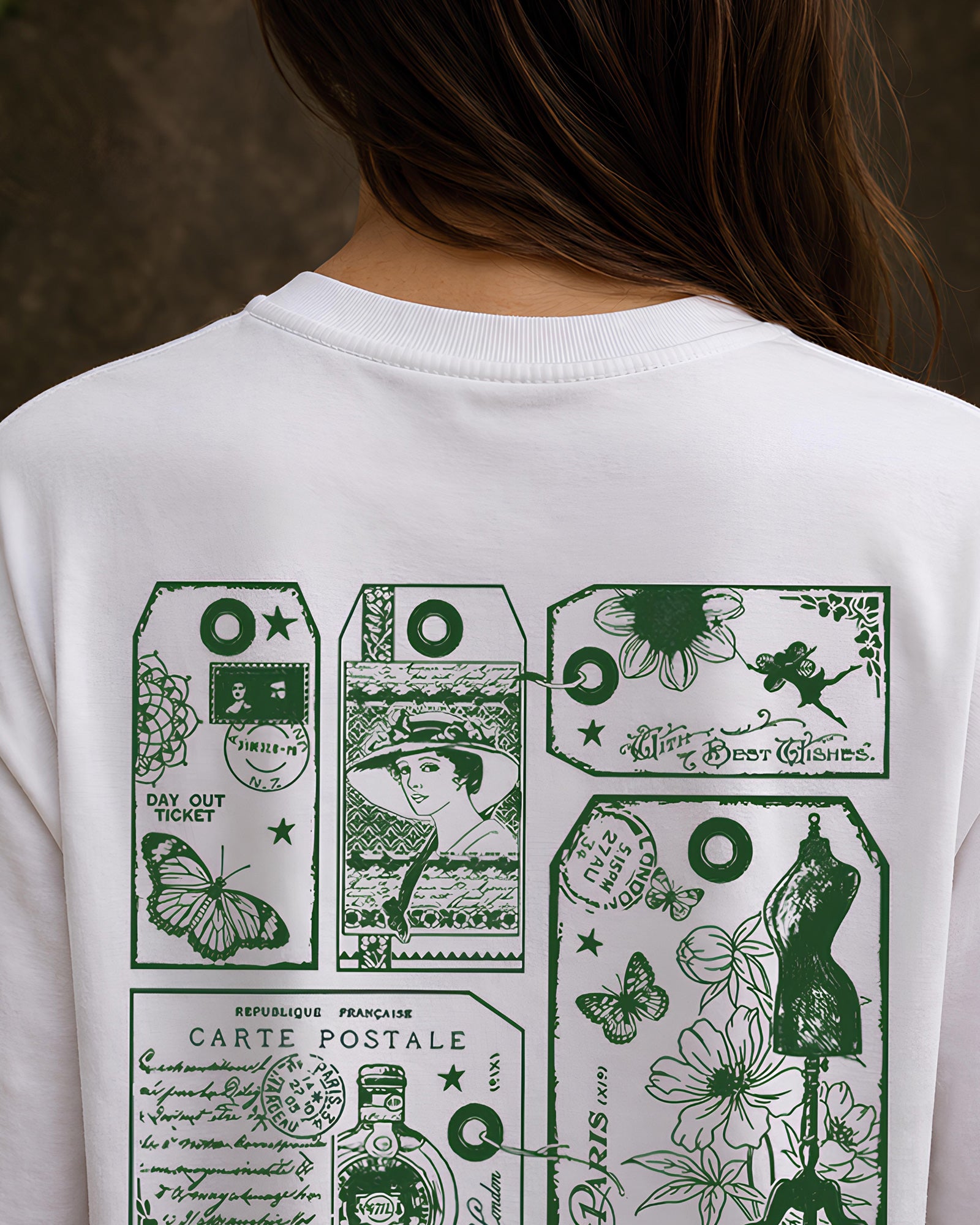 Postcard Memories Aesthetic Print - Oversized T-Shirt for Women