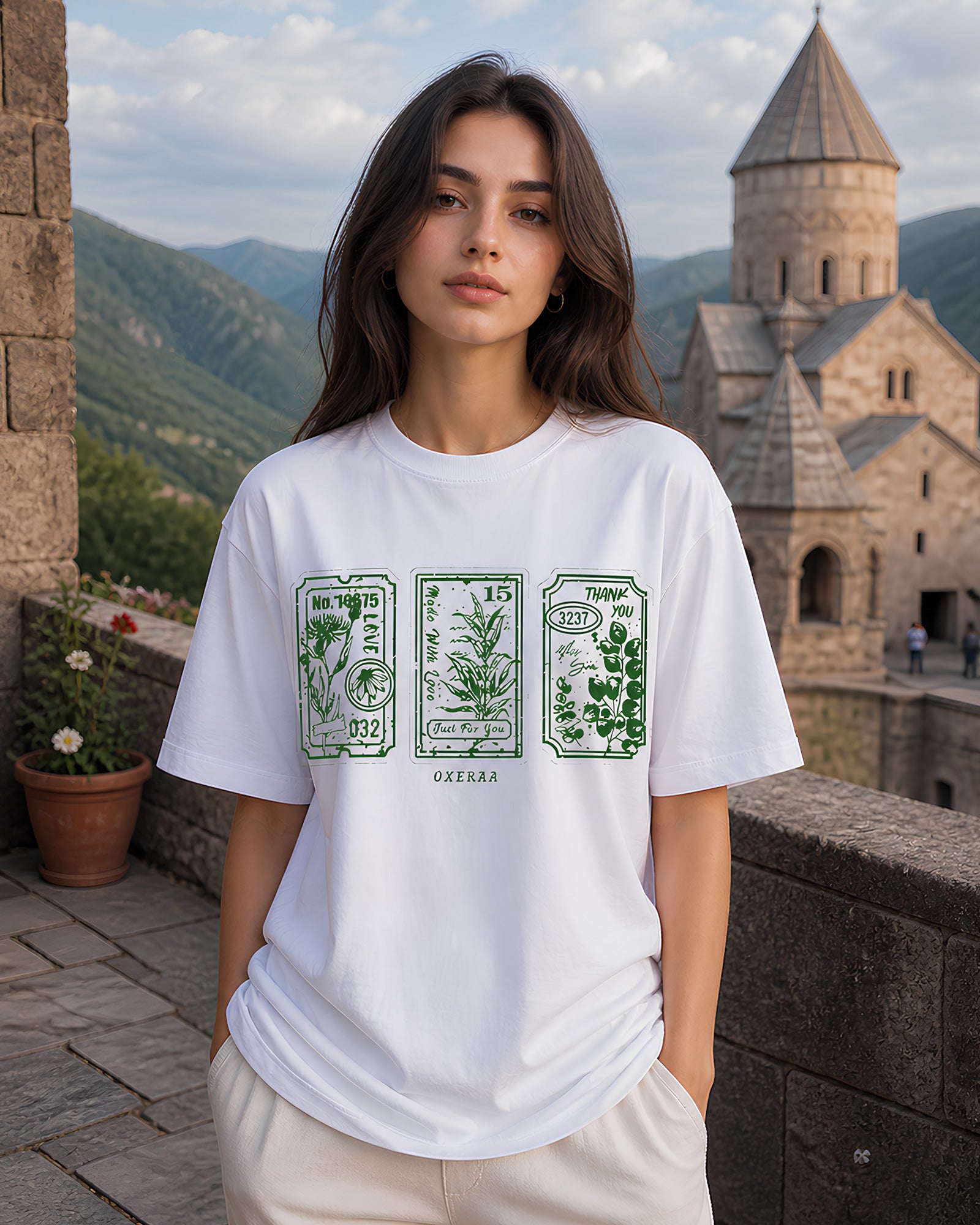 Postcard Memories Aesthetic Print - Oversized T-Shirt for Women