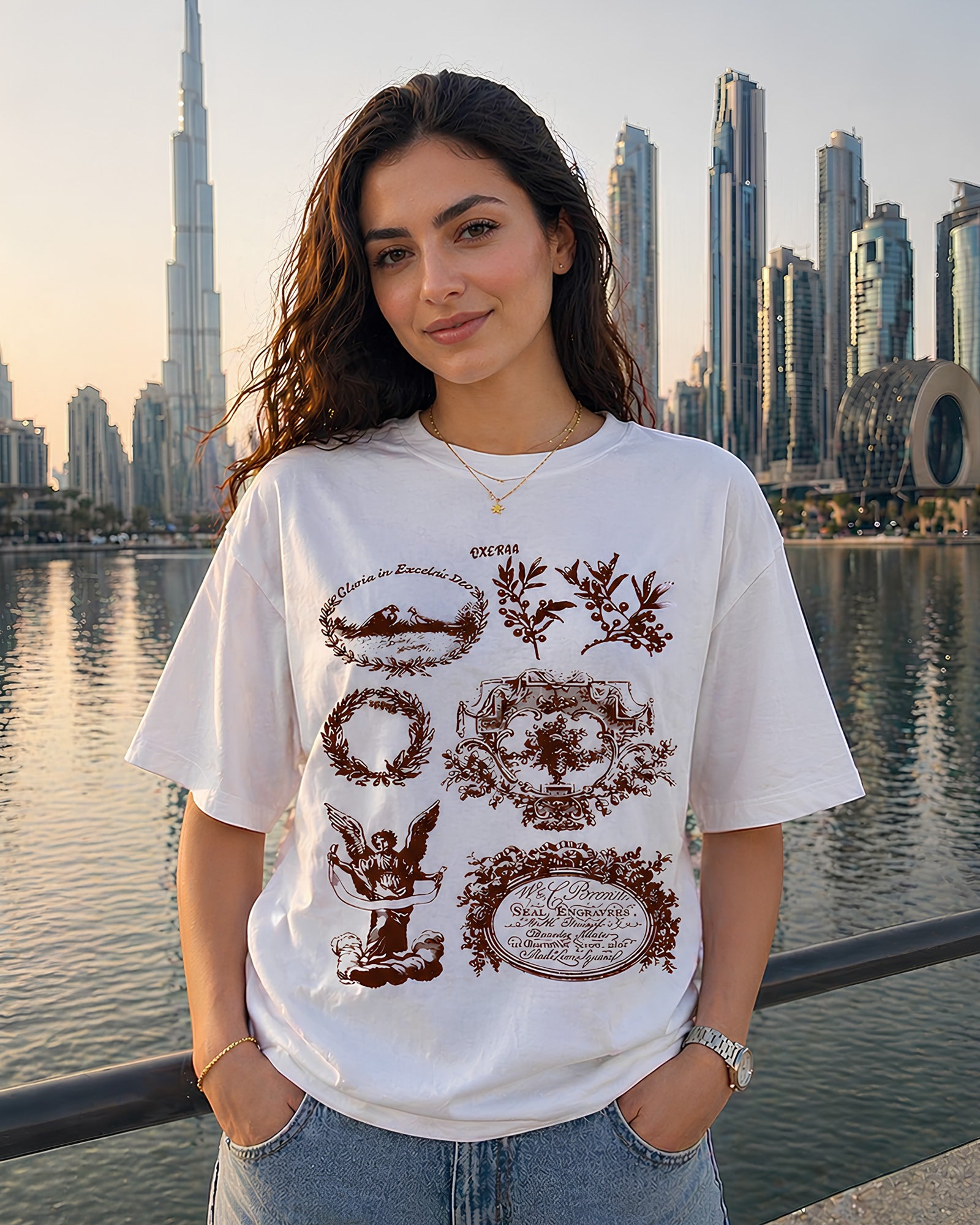 Royal Etchings Aesthetic Print - Oversized T-Shirt for Women