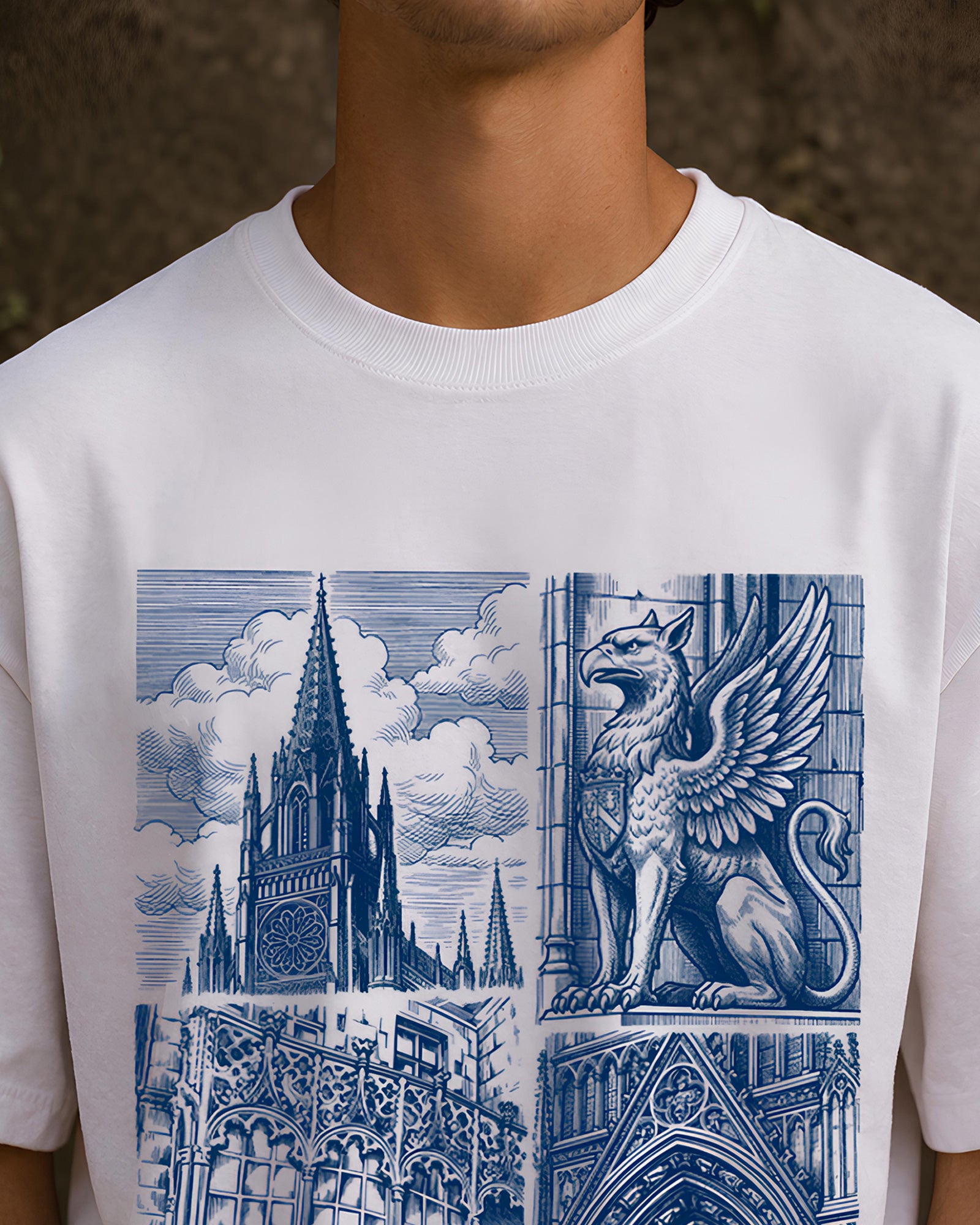Stone & Spire Aesthetic Print - Oversized T-Shirt for Men