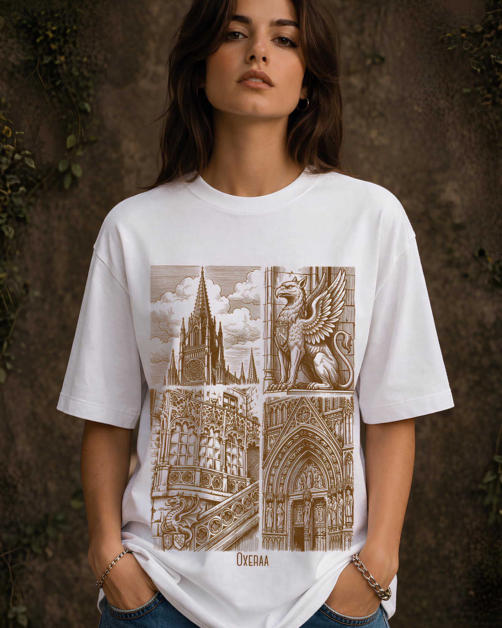 Stone & Spire Aesthetic Print - Oversized T-Shirt for Women
