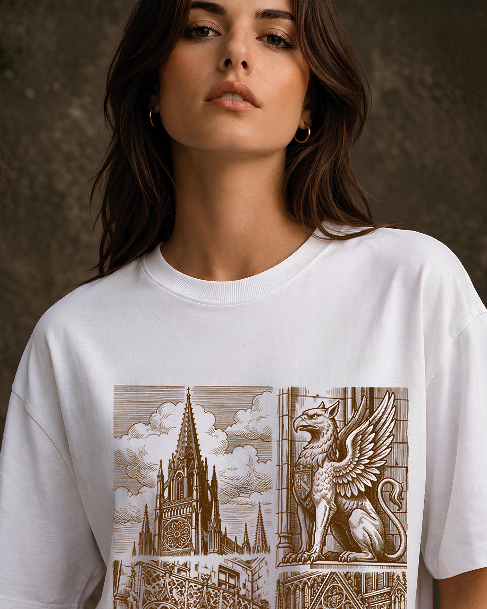 Stone & Spire Aesthetic Print - Oversized T-Shirt for Women