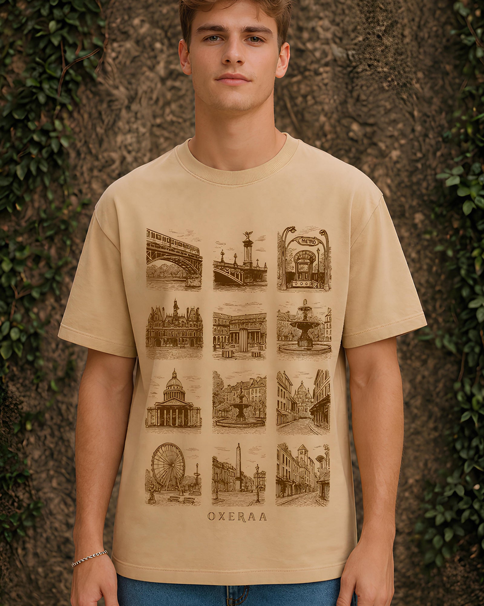 Streets of Europe Aesthetic Print - Oversized T-Shirt for Men