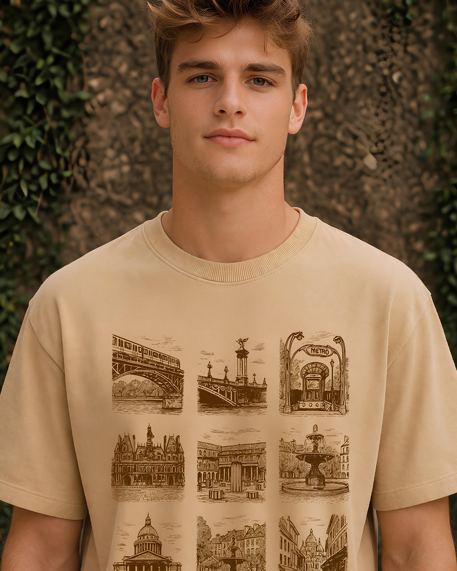 Streets of Europe Aesthetic Print - Oversized T-Shirt for Men
