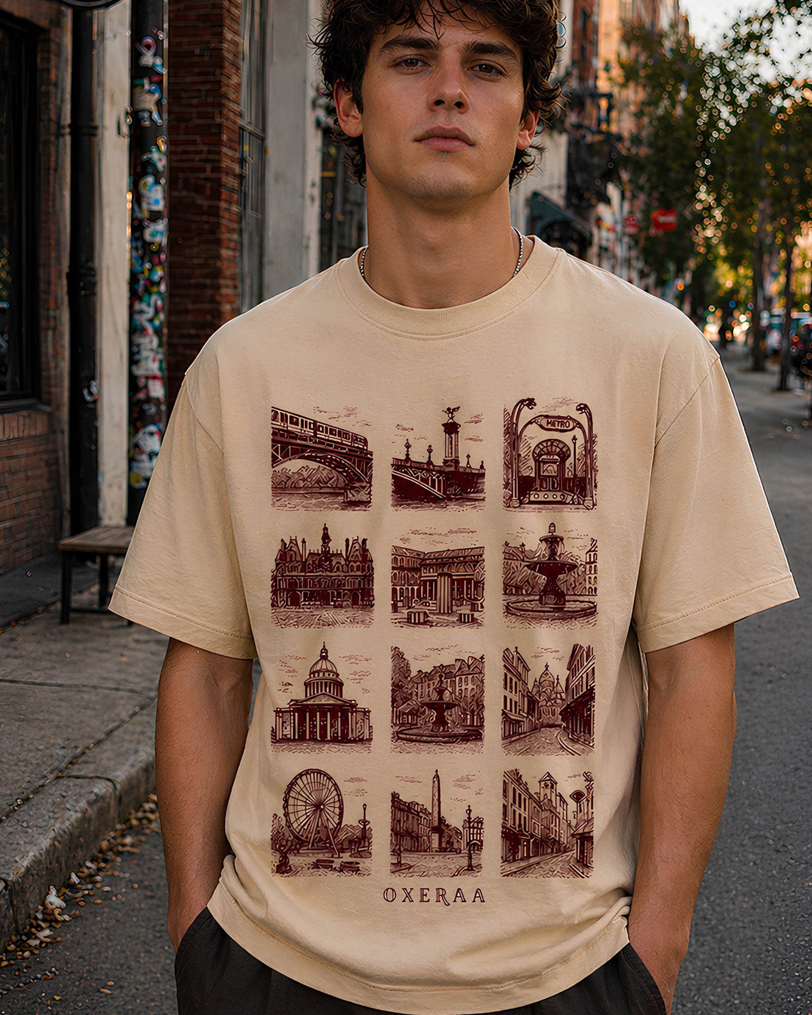 Streets of Europe Aesthetic Print - Oversized T-Shirt for Men