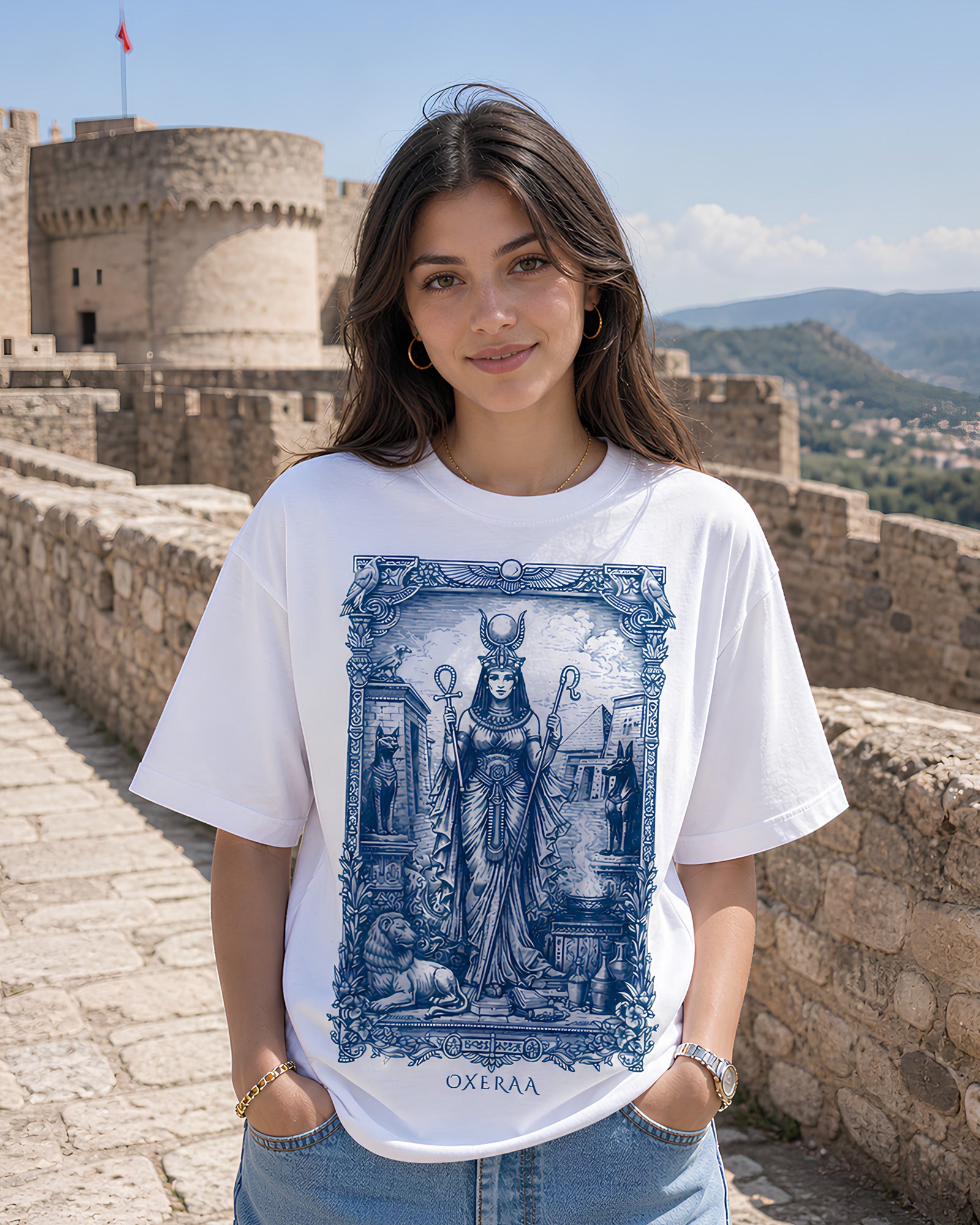 The Divine Queen Aesthetic Print - Oversized T-Shirt for Women