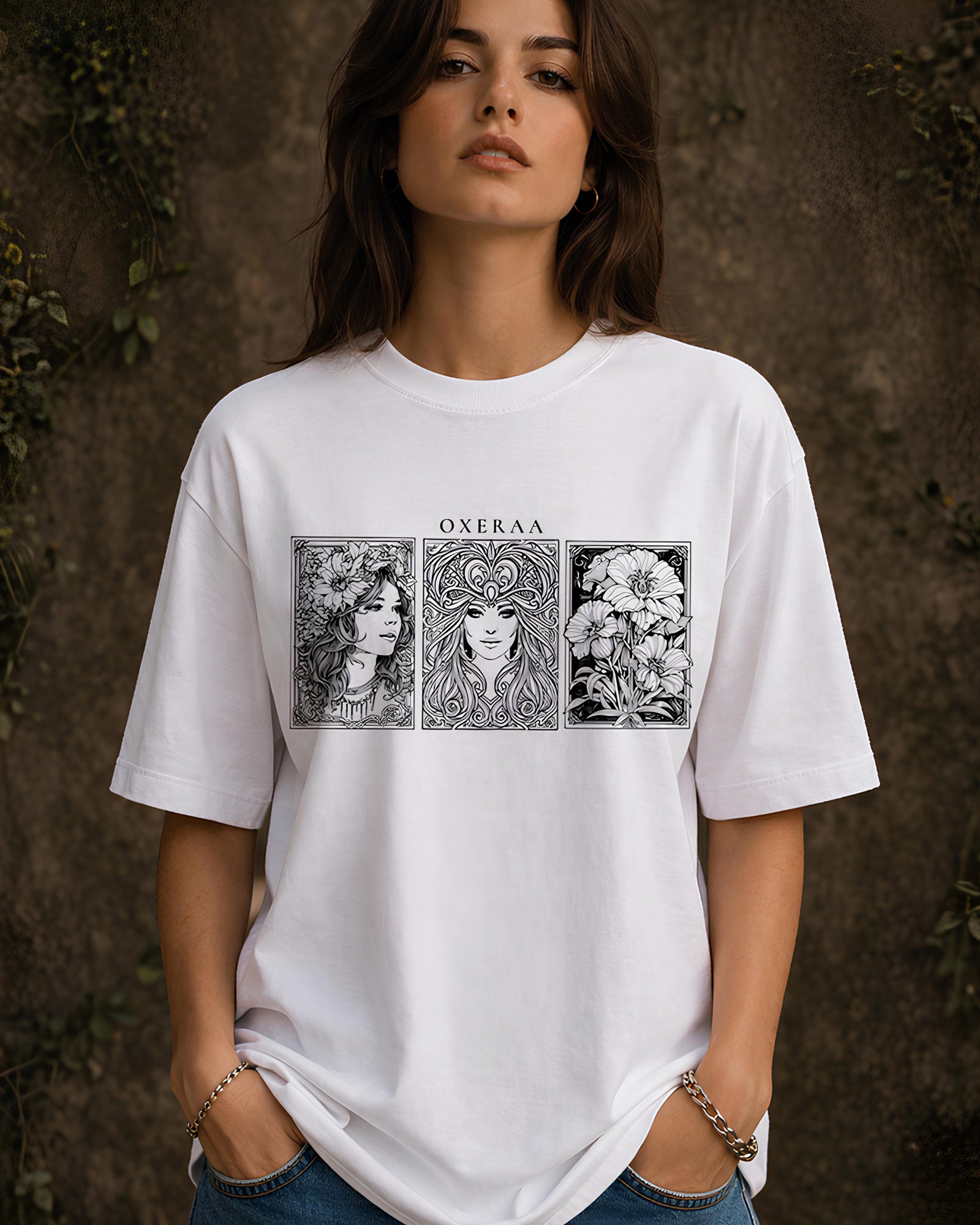 The Nouveau Beauty Aesthetic Print - Oversized T-Shirt for Women
