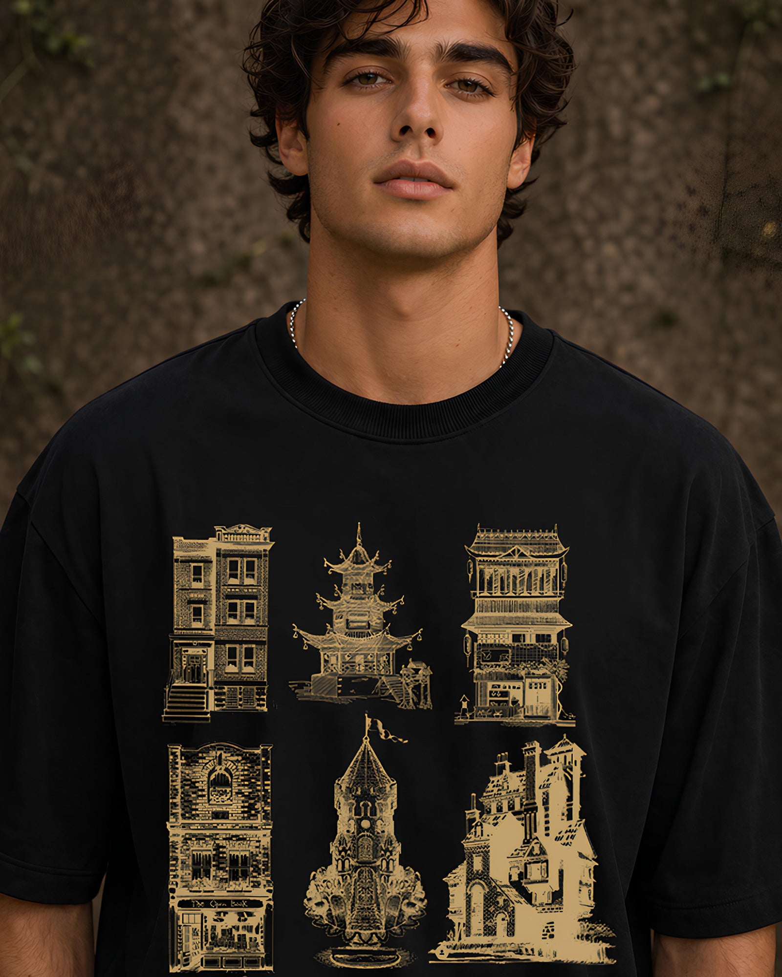 Timeless Structures Aesthetic Print - Oversized T-Shirt for Men