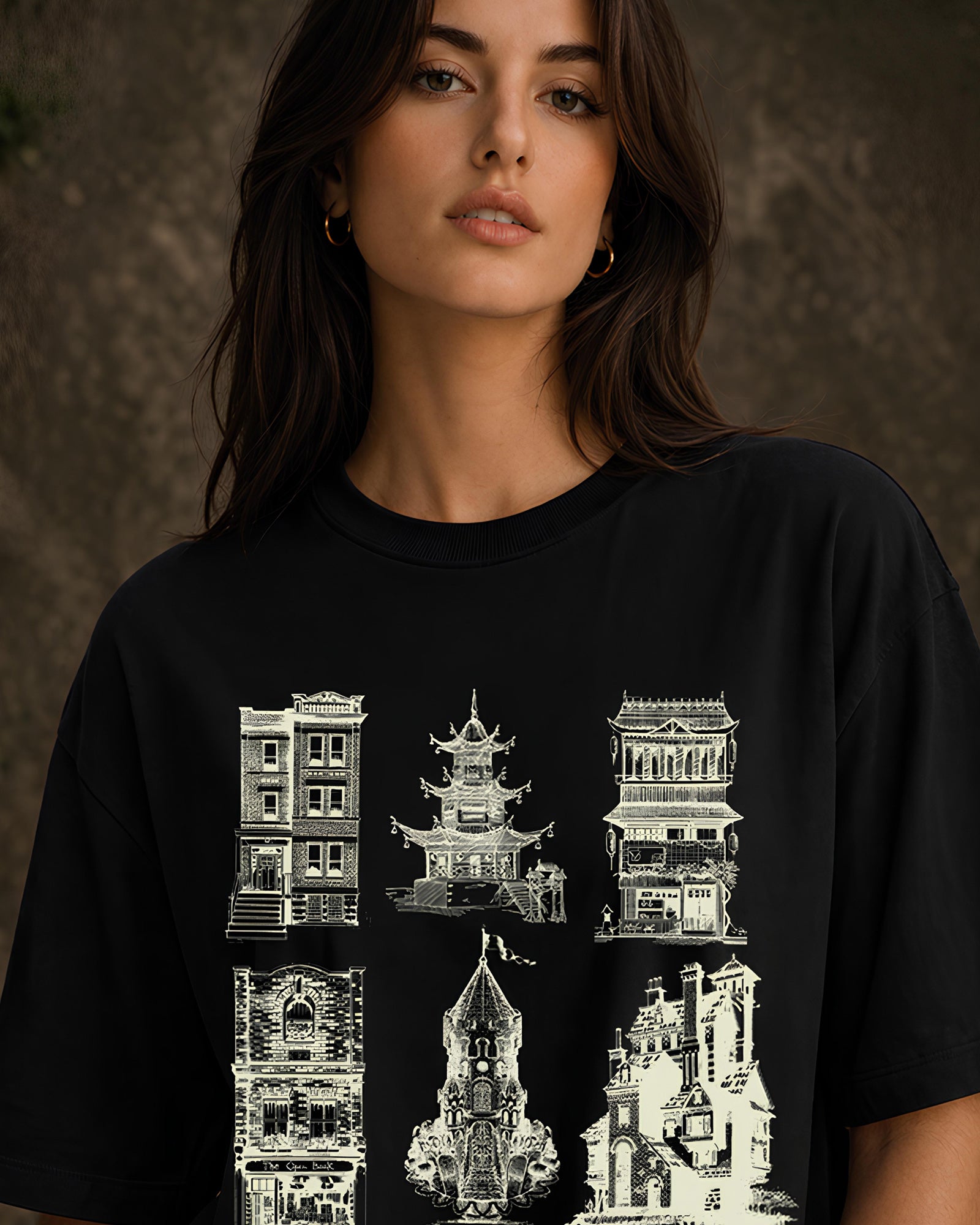 Timeless Structures Aesthetic Print - Oversized T-Shirt for Women