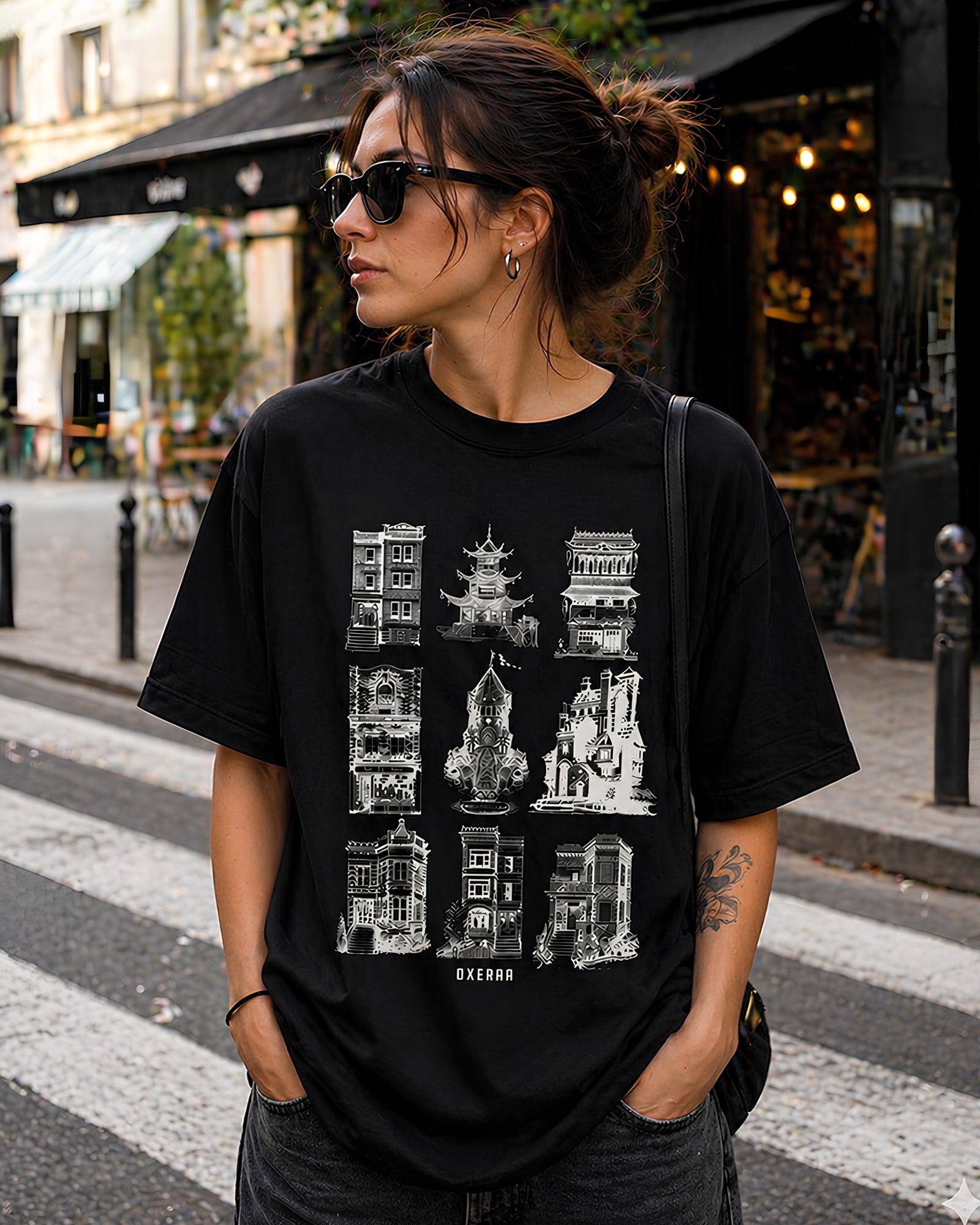 Timeless Structures Aesthetic Print - Oversized T-Shirt for Women