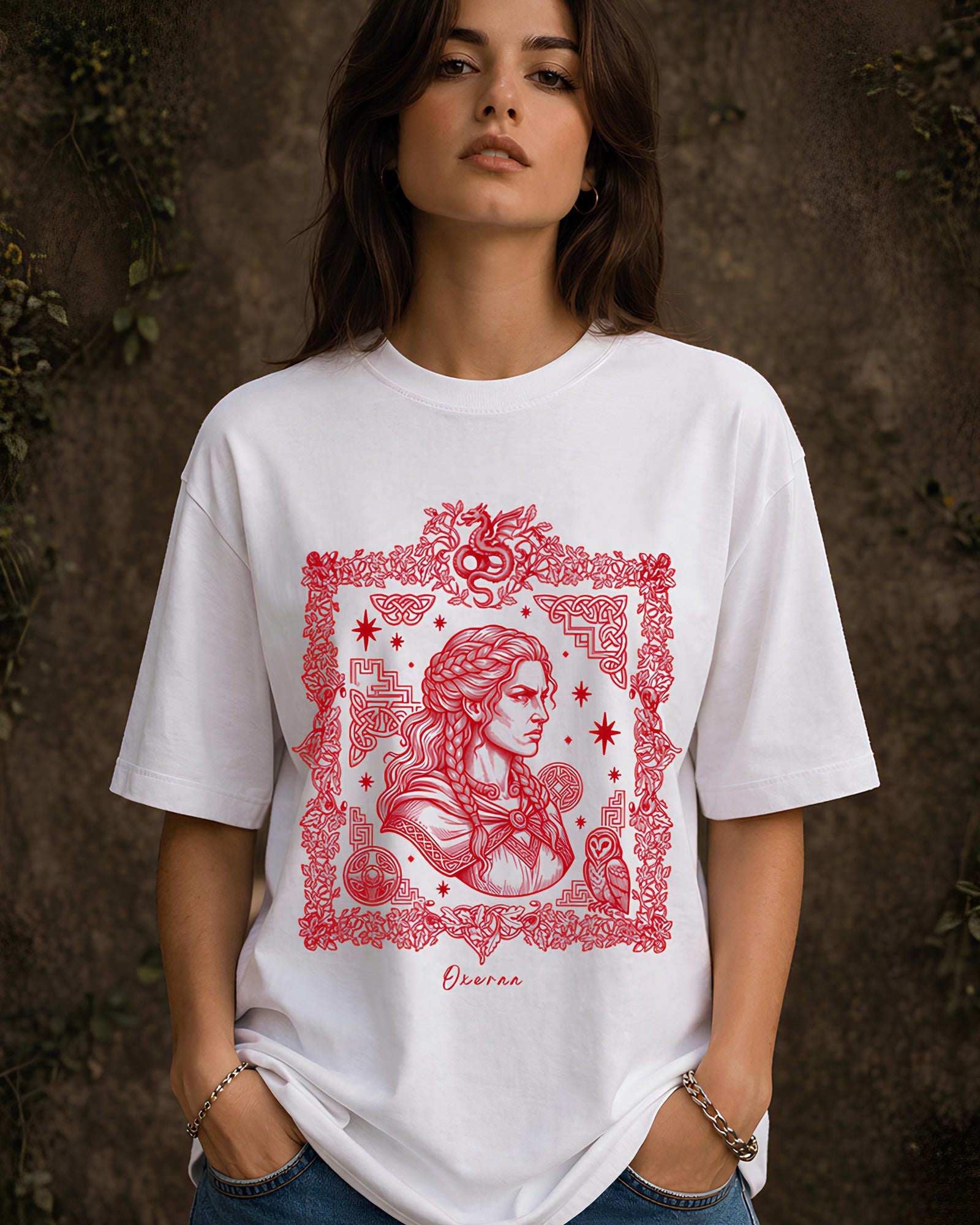 Valkyrie’s Oath Aesthetic Print - Oversized T-Shirt for Women