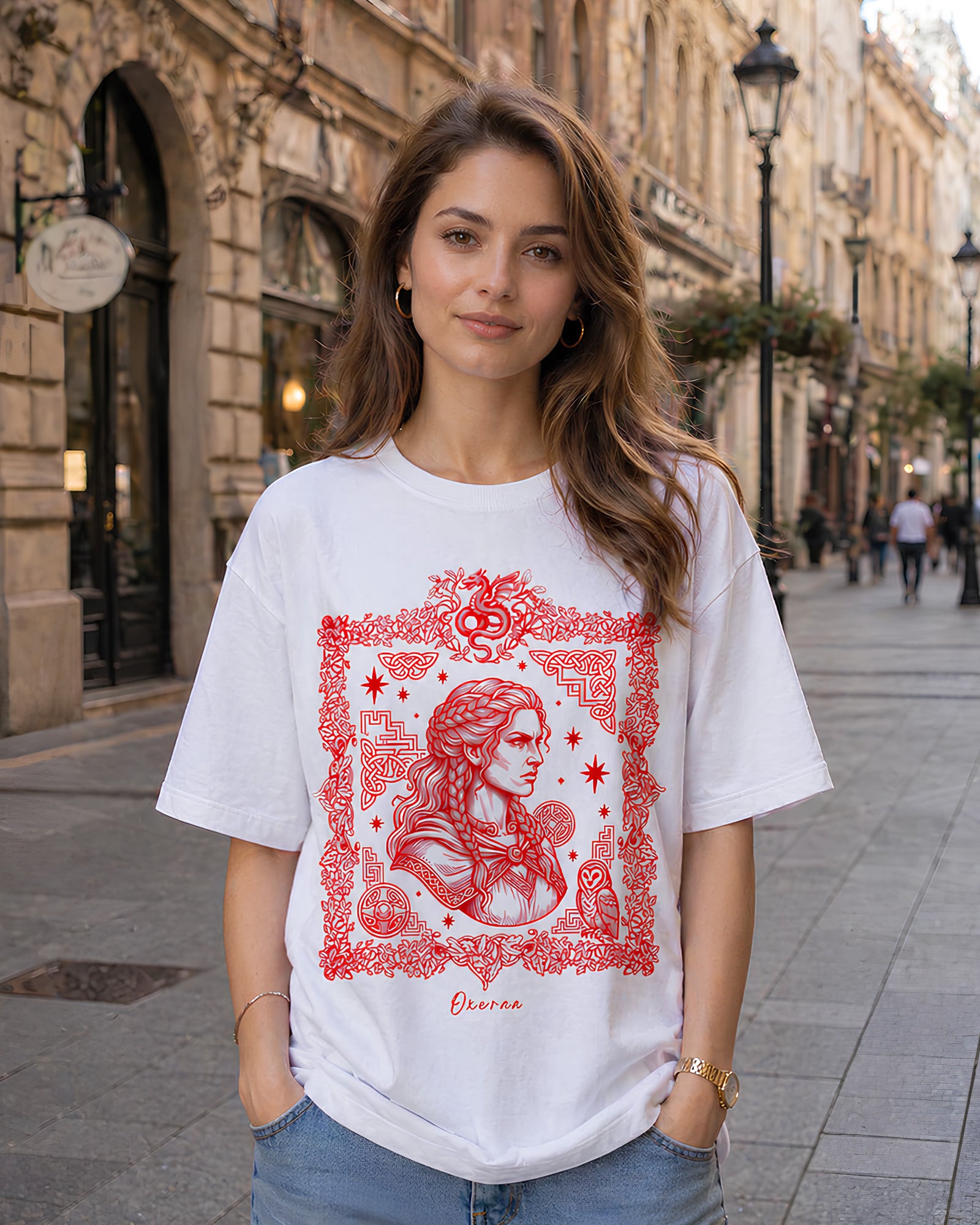 Valkyrie’s Oath Aesthetic Print - Oversized T-Shirt for Women