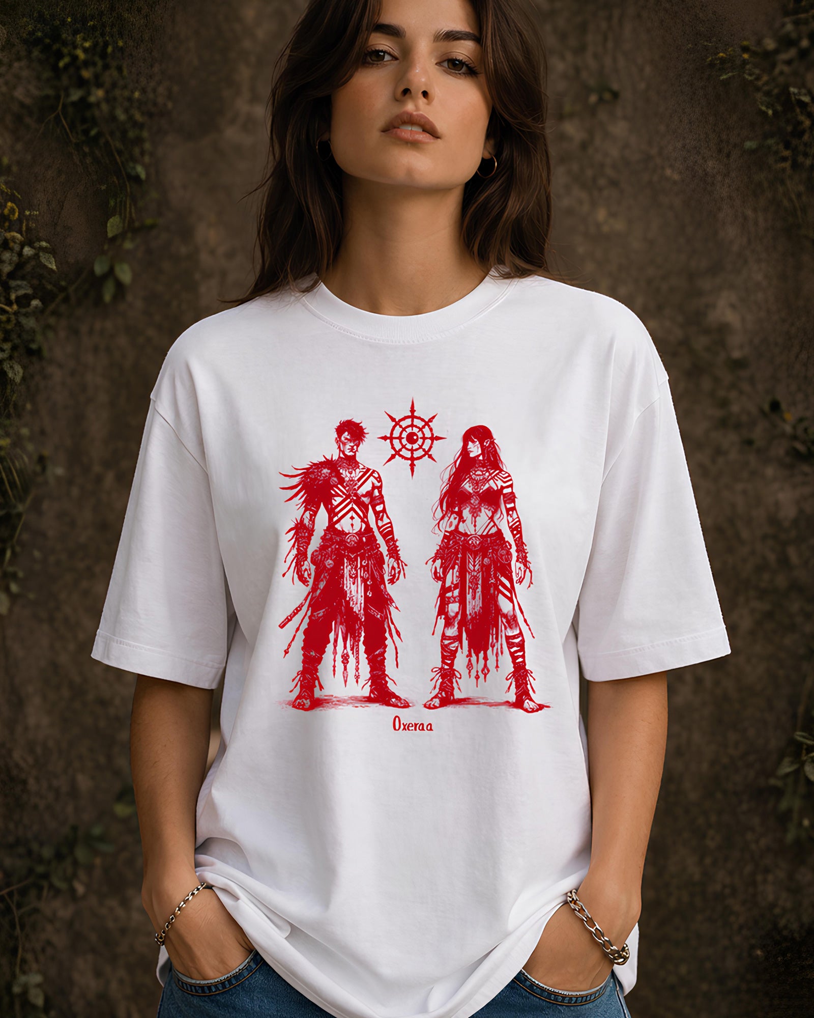 Warrior Aesthetic Print - Oversized T-Shirt for Women