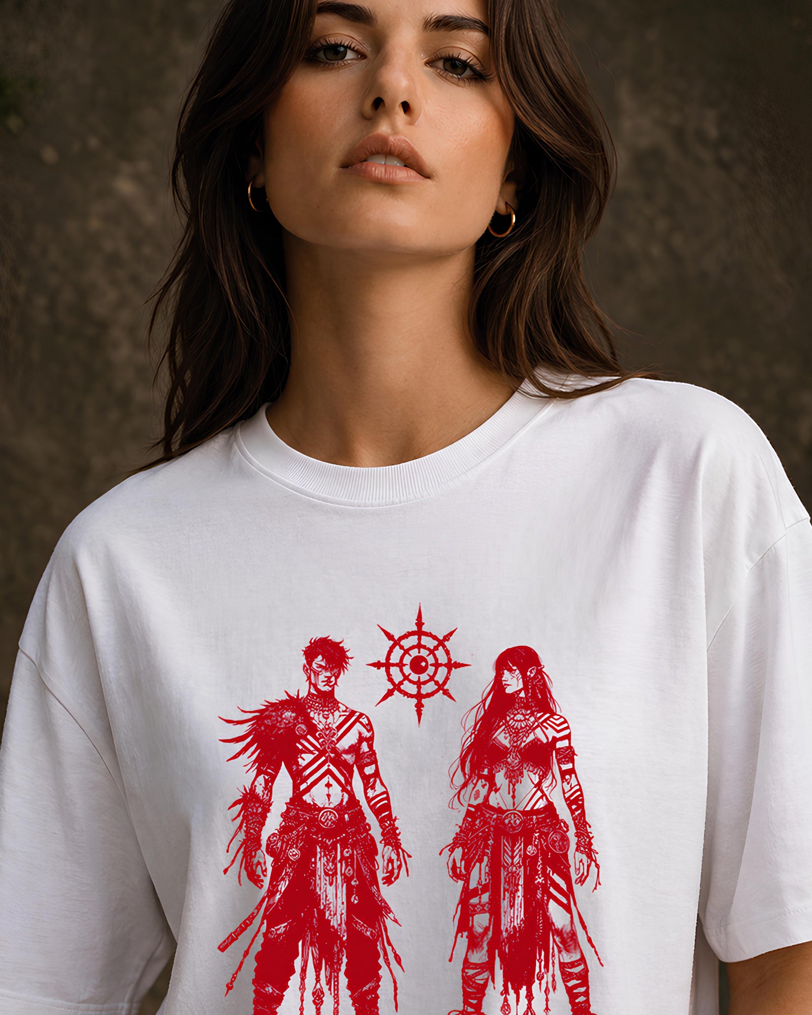 Warrior Aesthetic Print - Oversized T-Shirt for Women