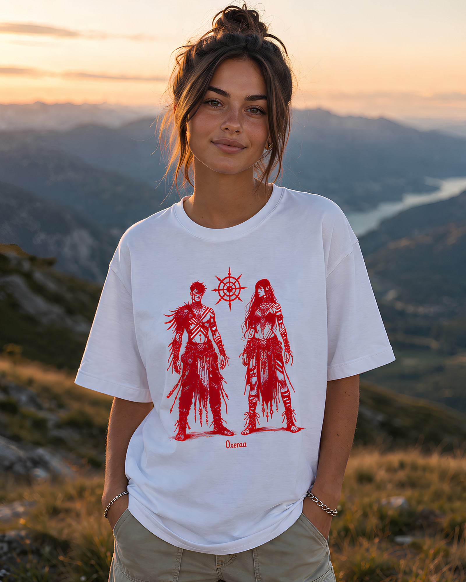 Warrior Aesthetic Print - Oversized T-Shirt for Women