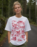 Western Toile Aesthetic Print - Oversized T-Shirt for Women