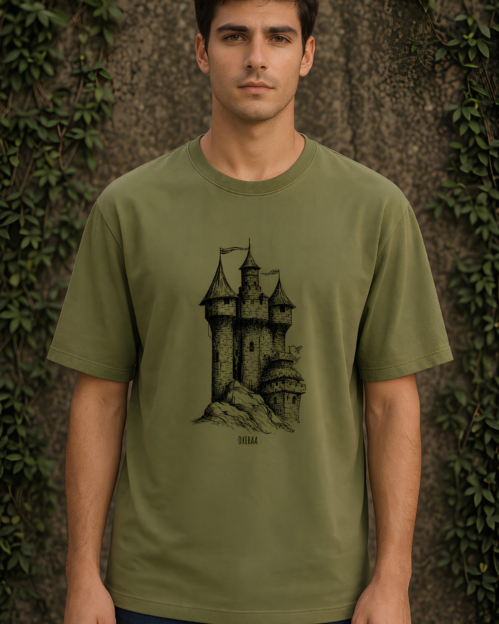 Whispering Tower Aesthetic Print - Oversized T-Shirt for Men